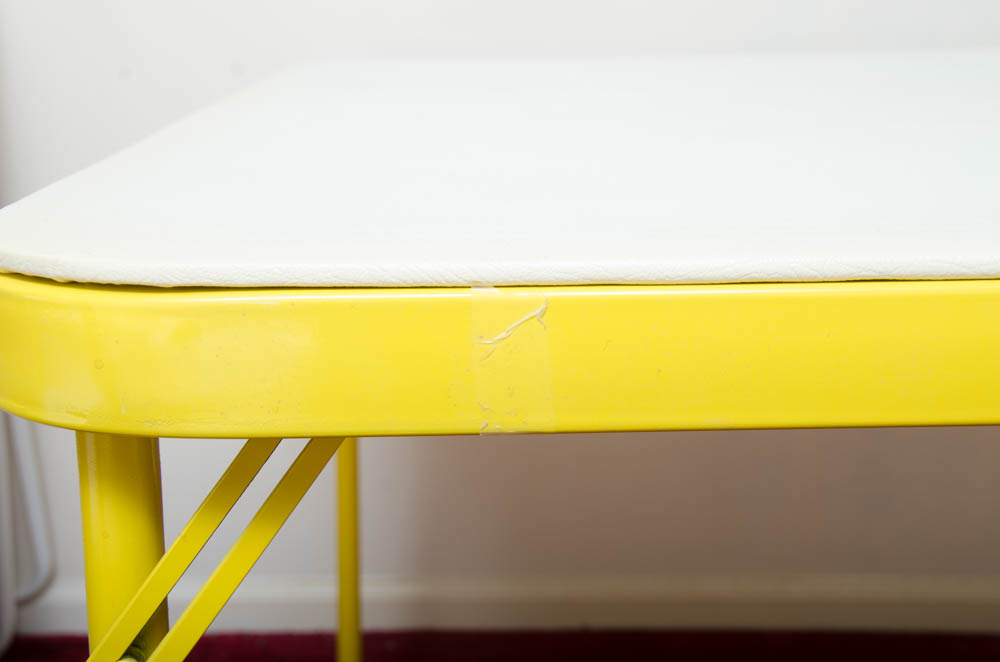 Yellow and White Folding Table With Chairs