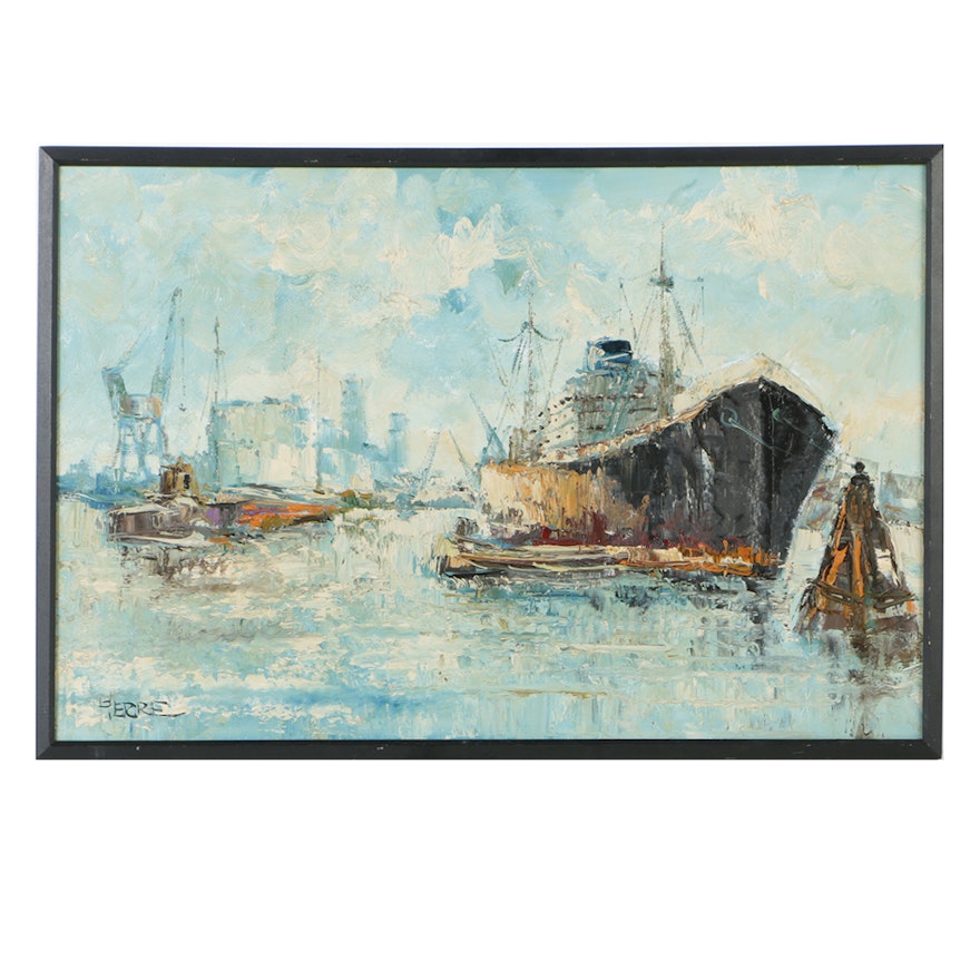 Pierre Oil Painting on Canvas of Harbor Scene