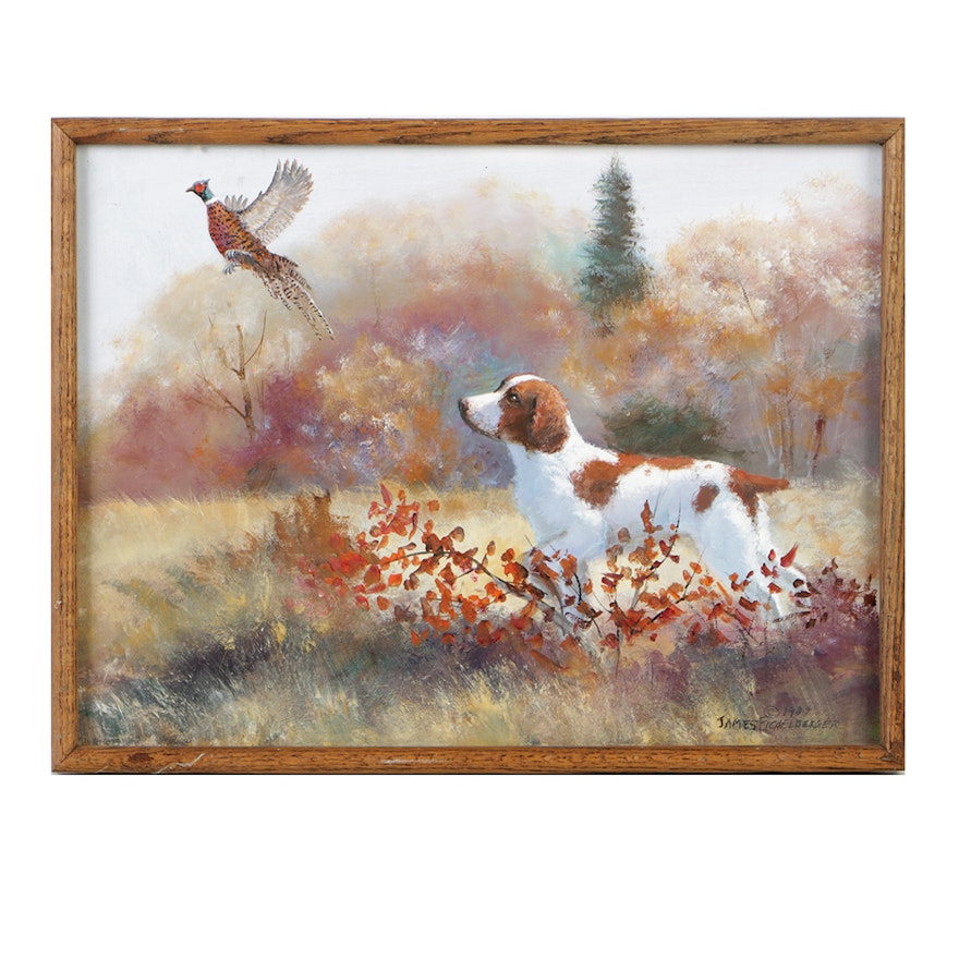 James Eichelberger Oil Painting on Canvas of Bird Hunting Scene