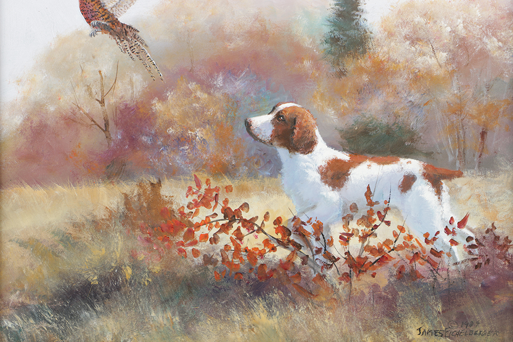 James Eichelberger Oil Painting on Canvas of Bird Hunting Scene