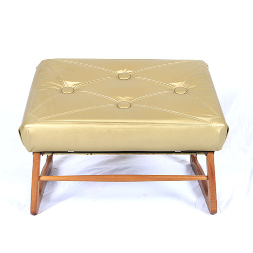 Pair of Mid Century Modern Chairs and Upholstered Foot Stool