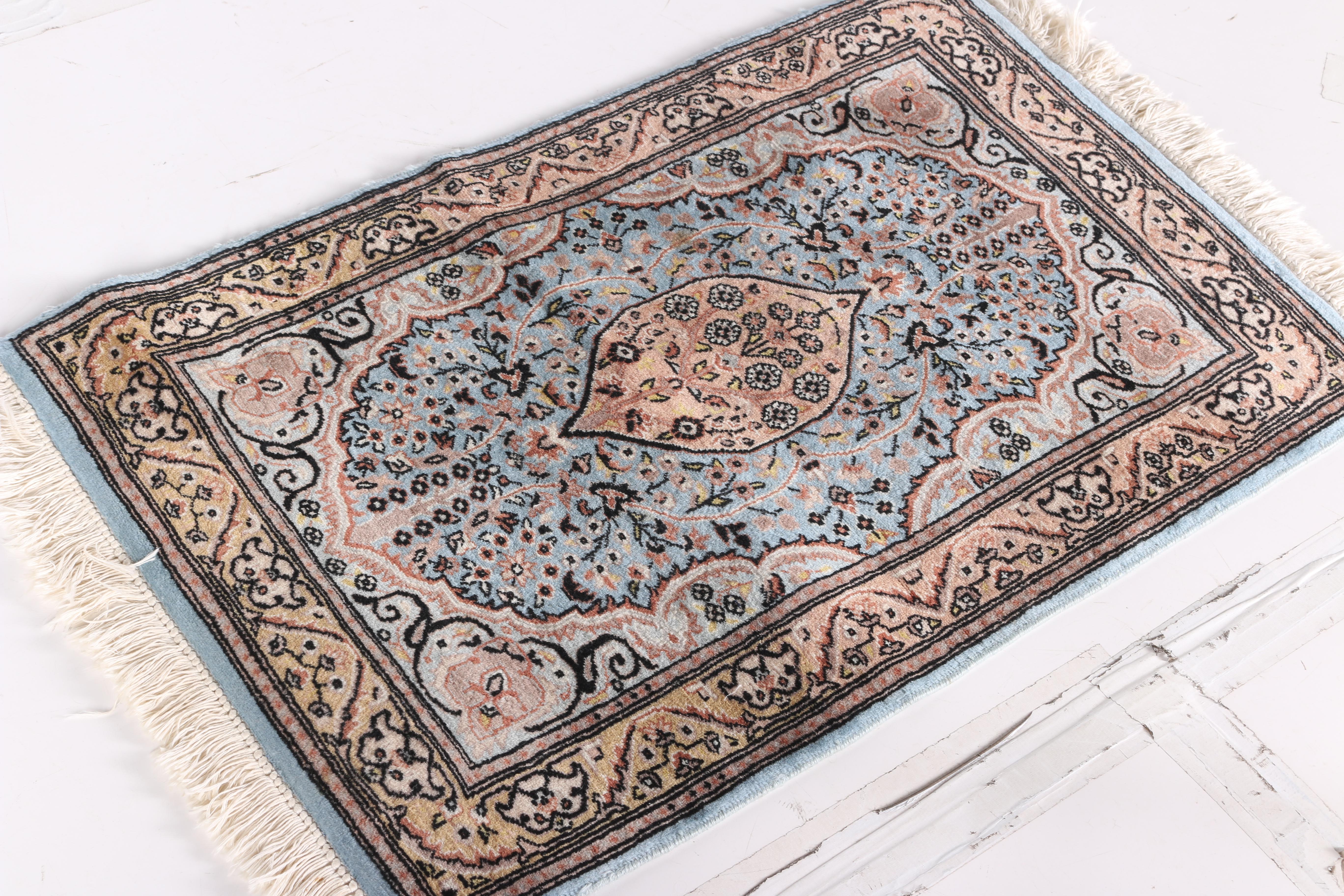 Pakistan Wool Hand Woven Blue and Brown Floral Area Rug