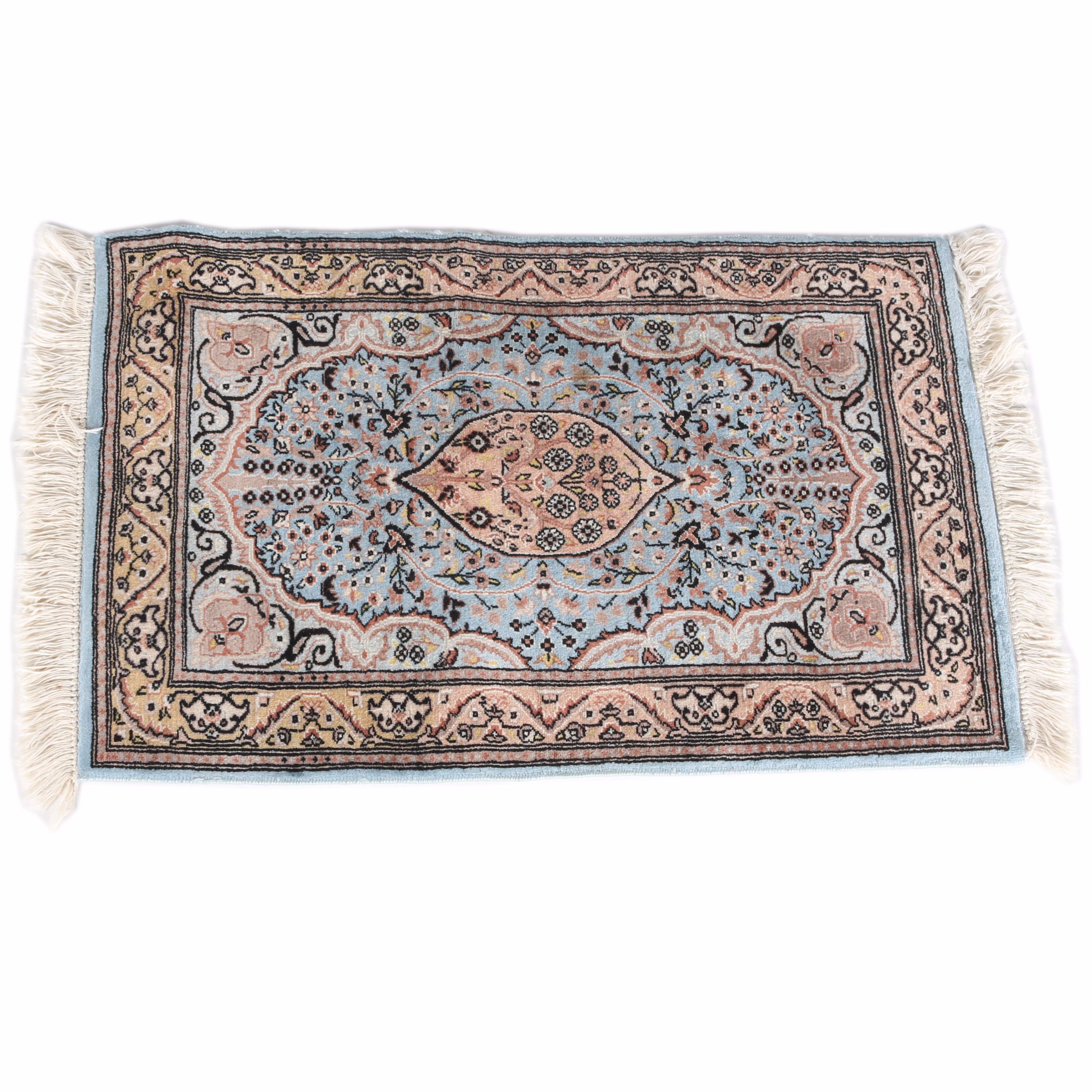 Pakistan Wool Hand Woven Blue and Brown Floral Area Rug