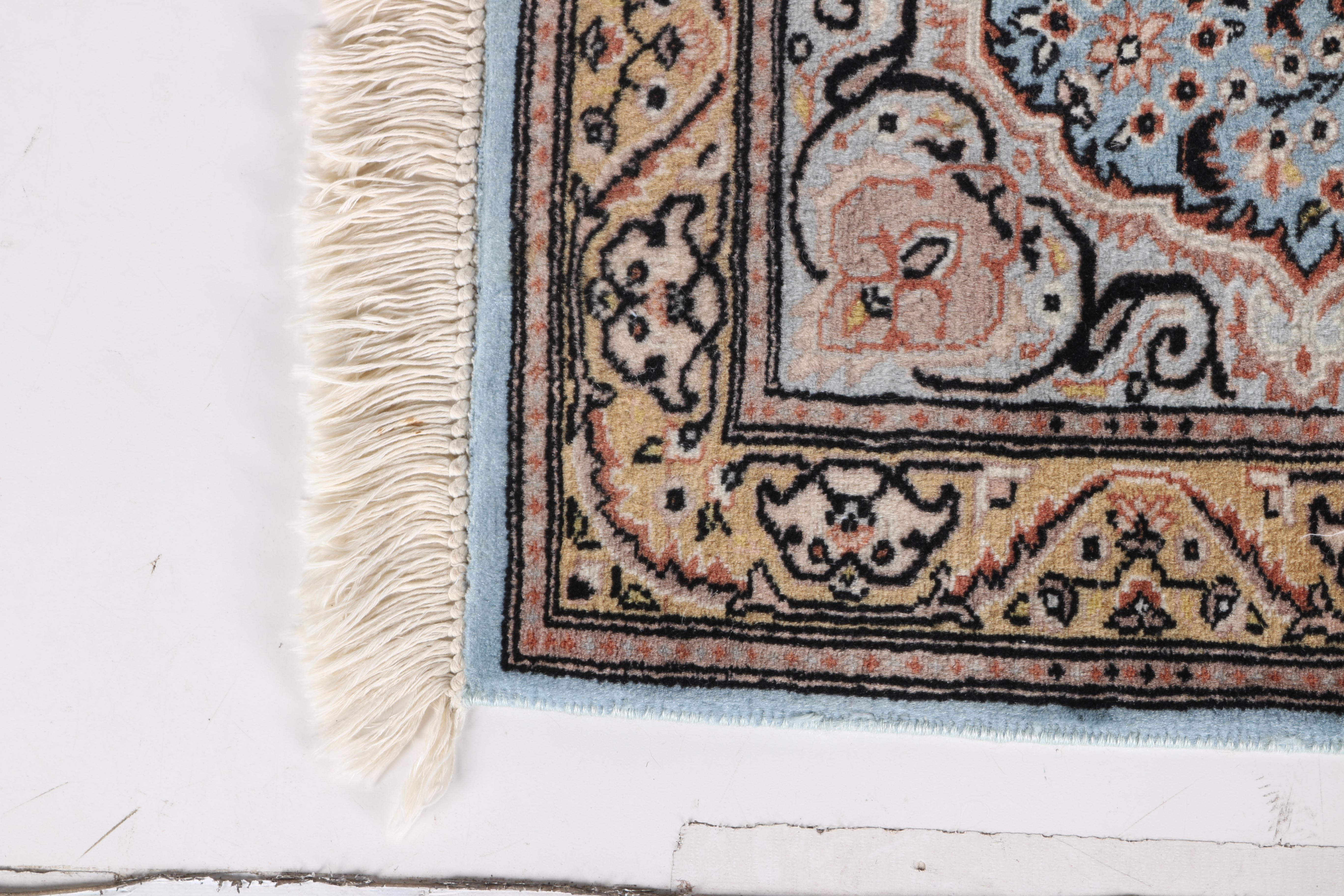 Pakistan Wool Hand Woven Blue and Brown Floral Area Rug