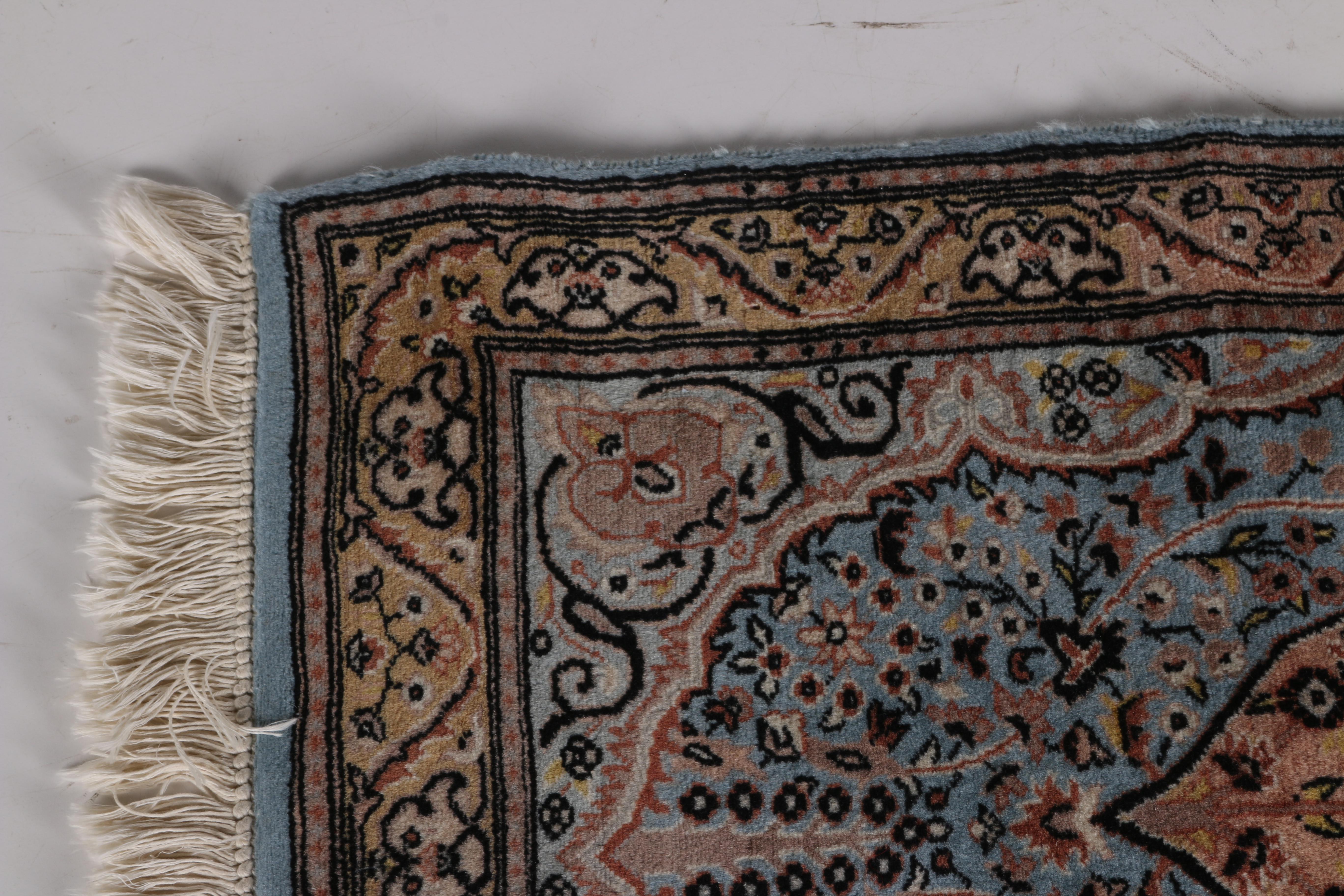 Pakistan Wool Hand Woven Blue and Brown Floral Area Rug