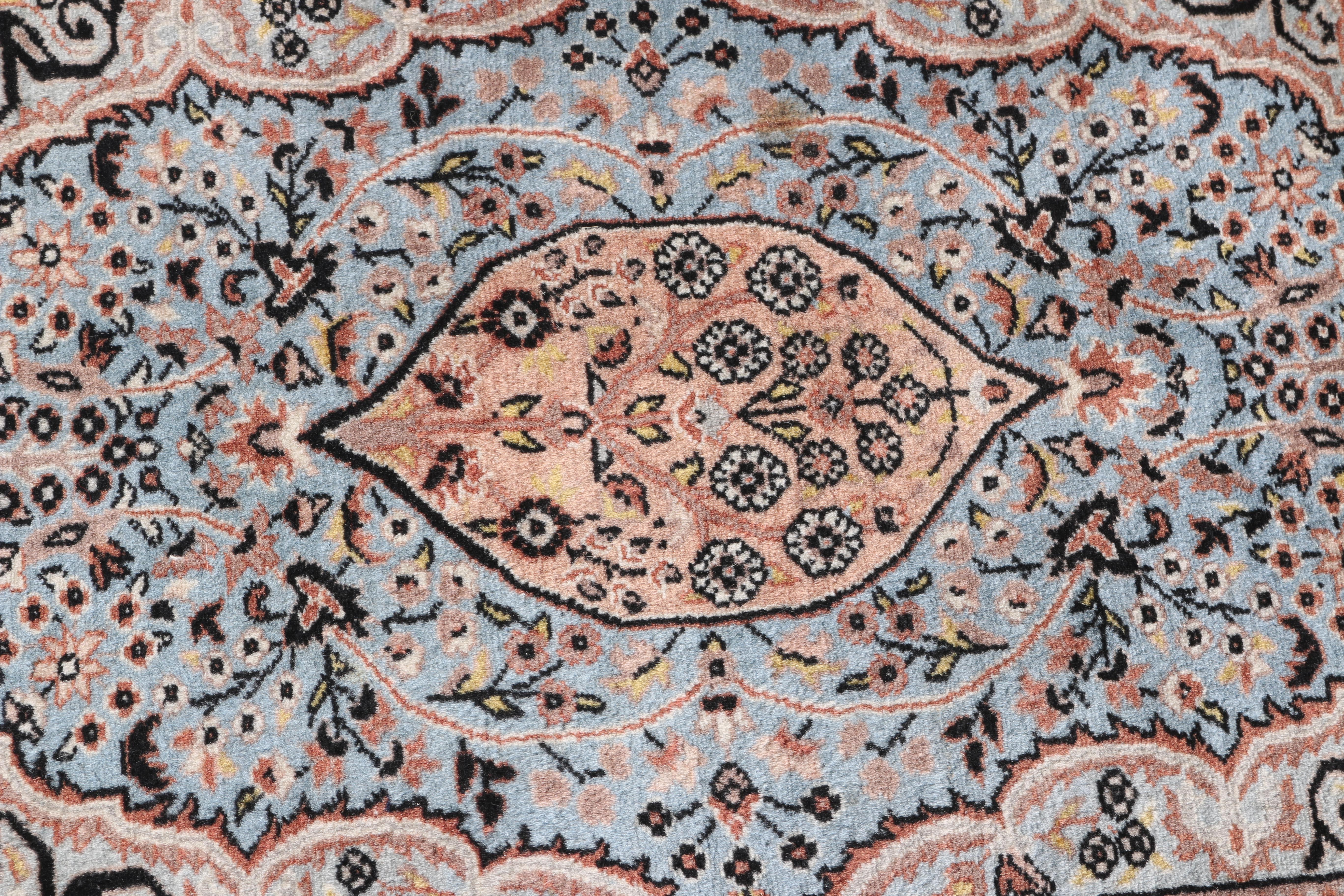 Pakistan Wool Hand Woven Blue and Brown Floral Area Rug