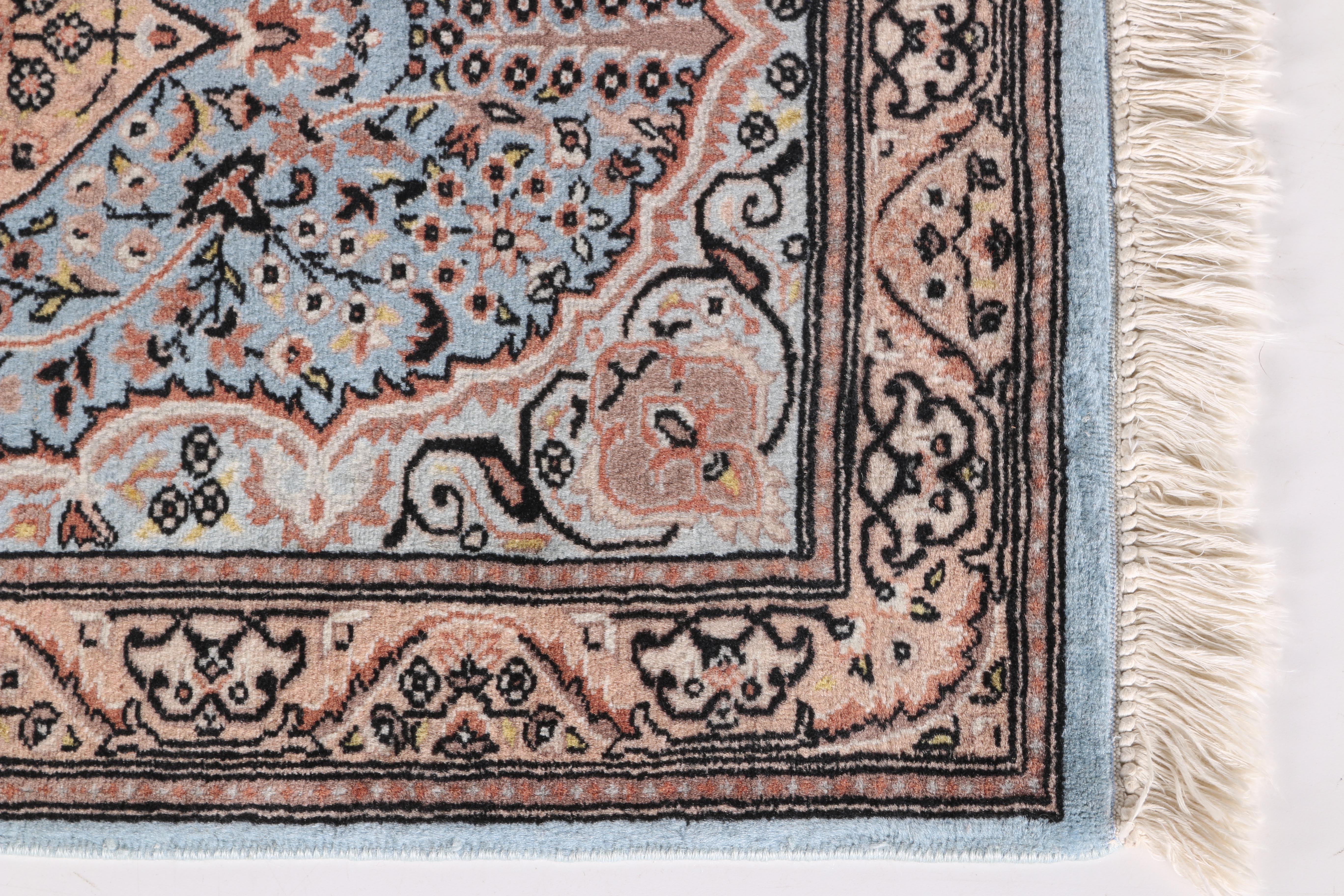 Pakistan Wool Hand Woven Blue and Brown Floral Area Rug