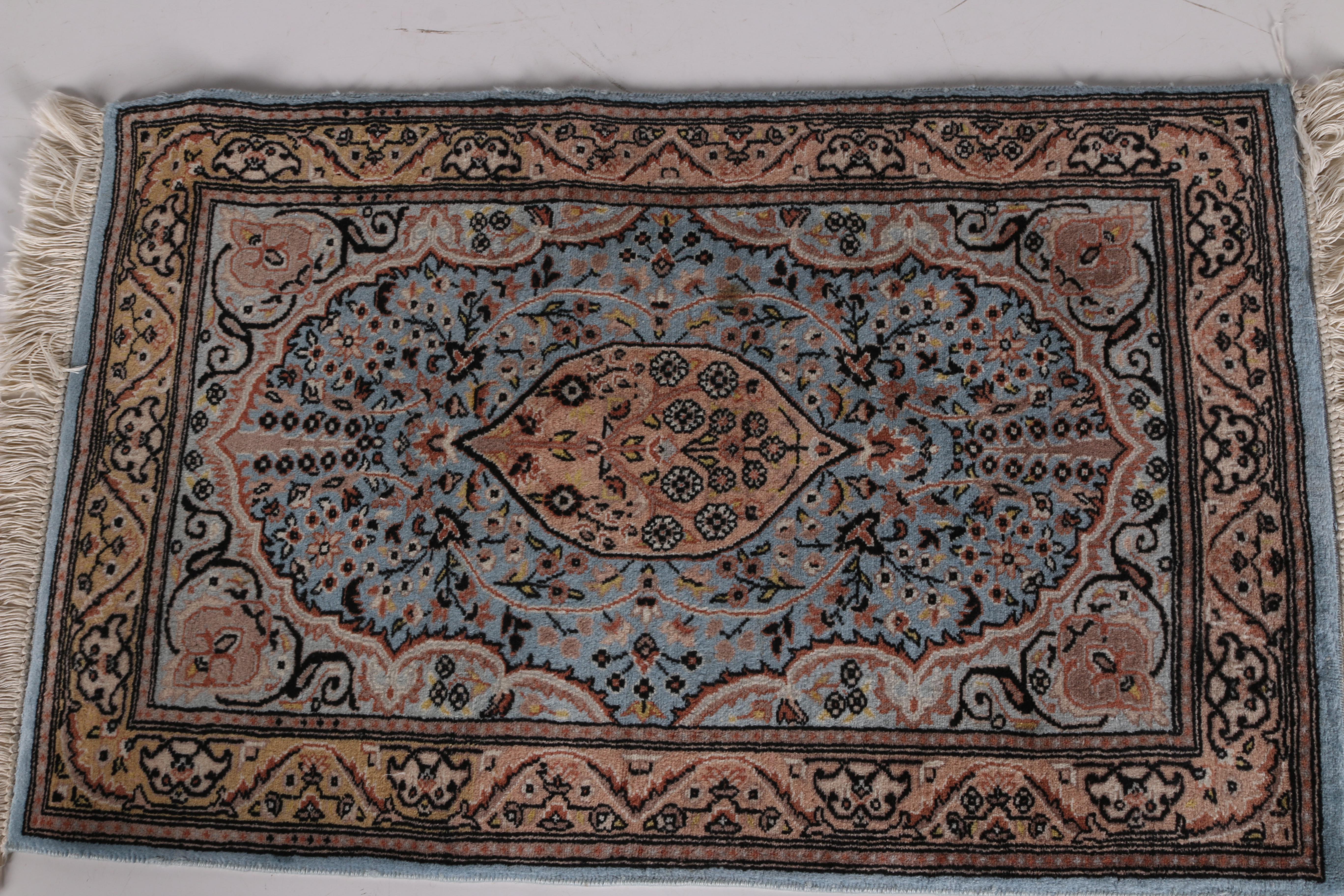 Pakistan Wool Hand Woven Blue and Brown Floral Area Rug