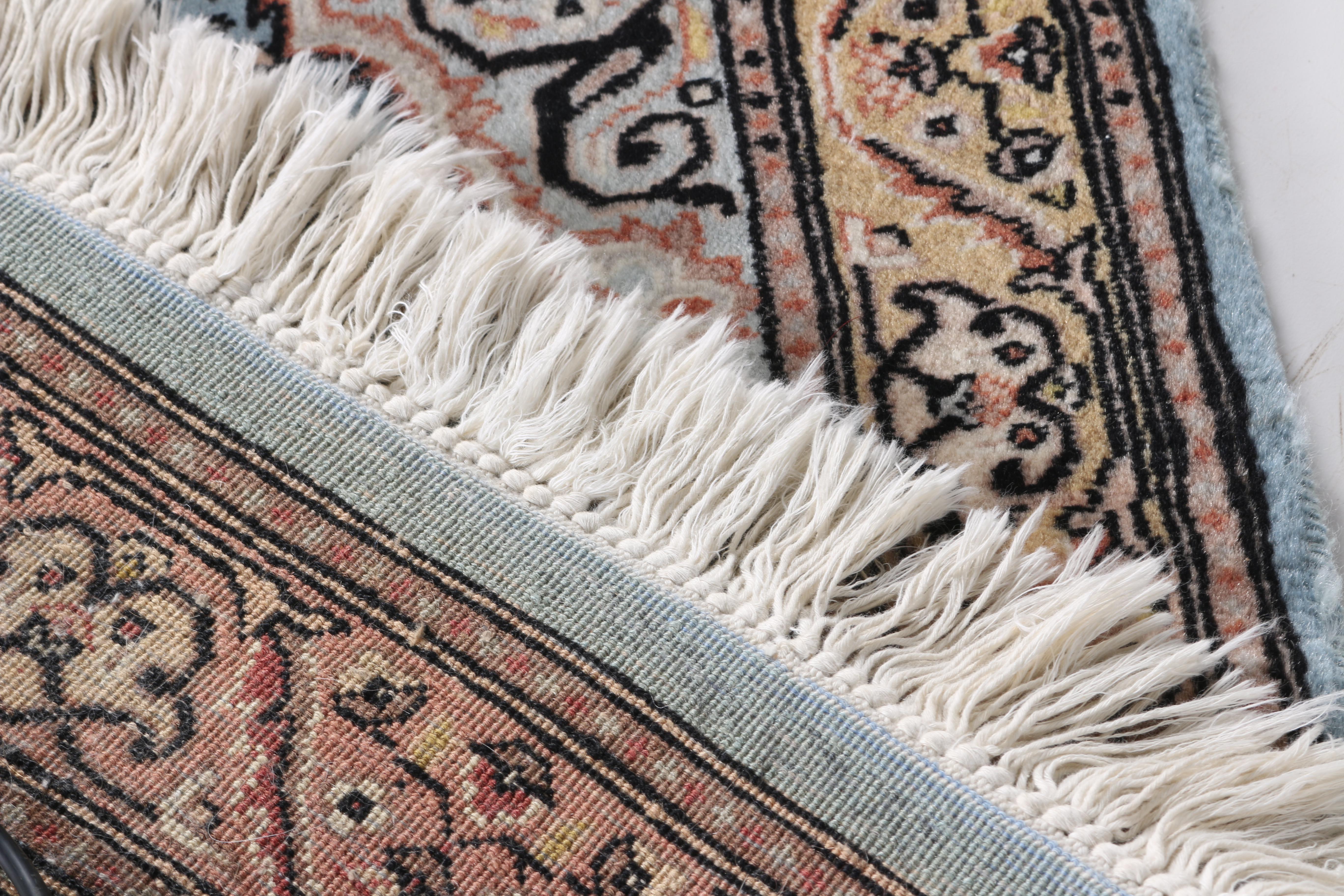 Pakistan Wool Hand Woven Blue and Brown Floral Area Rug