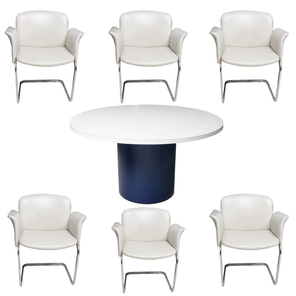 Pedestal Dining Table With Modern Style Chairs