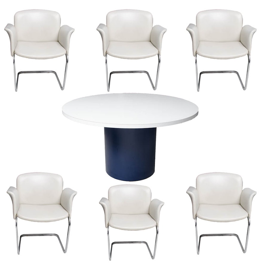 Pedestal Dining Table With Modern Style Chairs