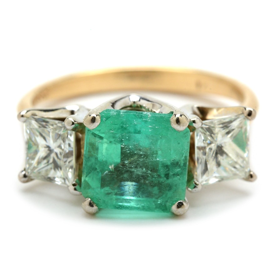 14K Yellow Gold 1.68 Carat Natural Emerald and 1.02 CTW Diamond Ring