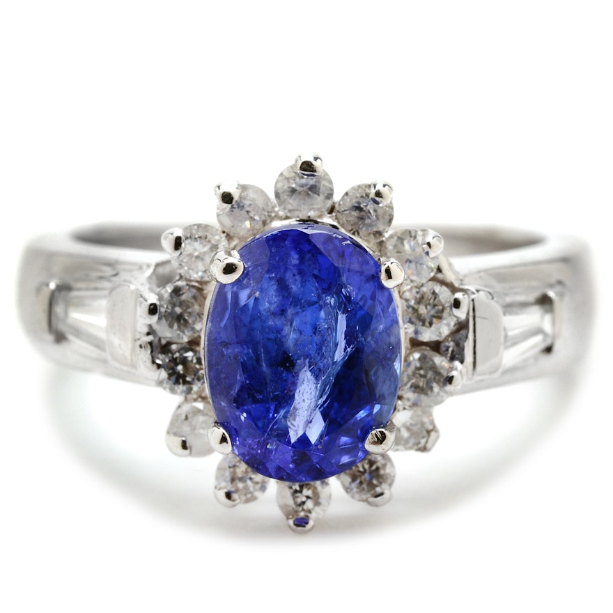 Platinum 1.52 Carat Tanzanite Diamond Fashion Ring