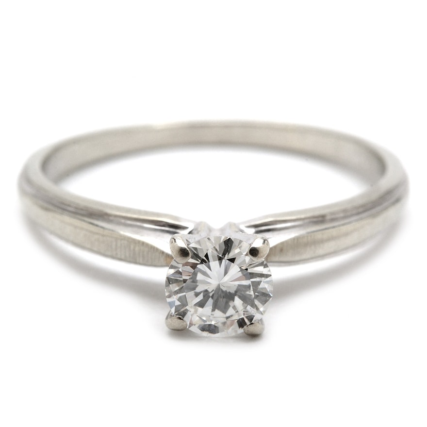 18K White Gold Solitaire Diamond Engagement Ring