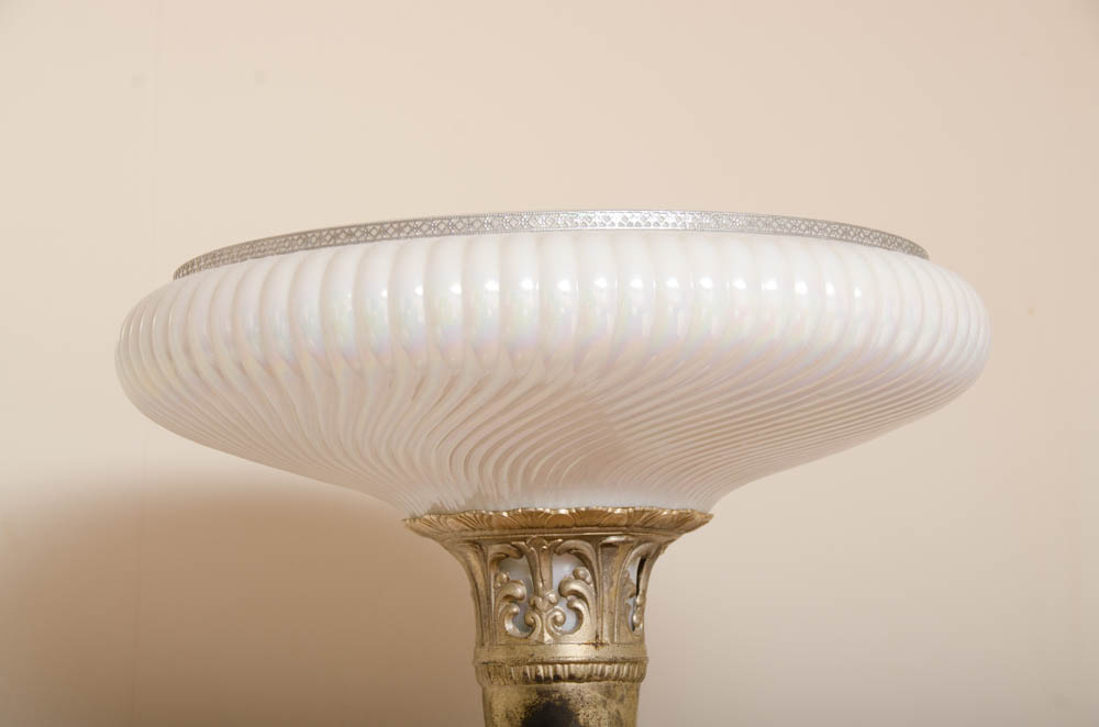 White and Gold Tone Torchiere Lamp