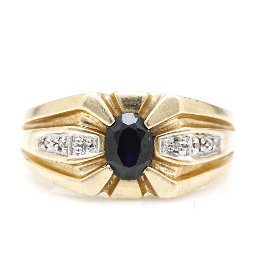 10K Yellow Gold Sapphire and Diamond Ring