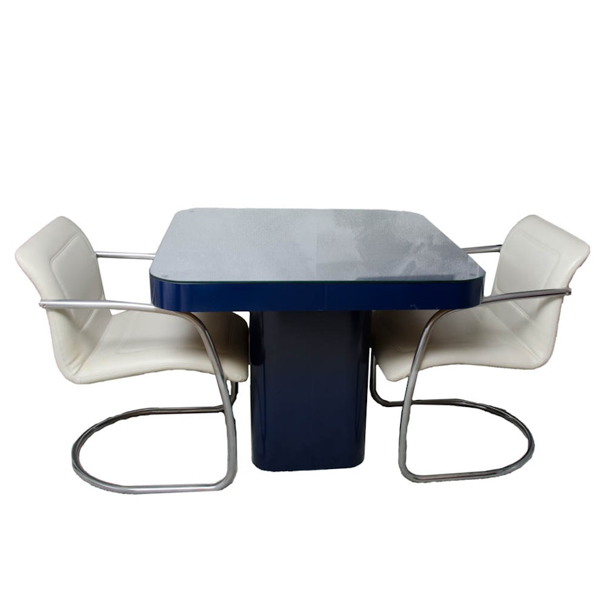 Navy Blue Card Table With Modern Style Chairs