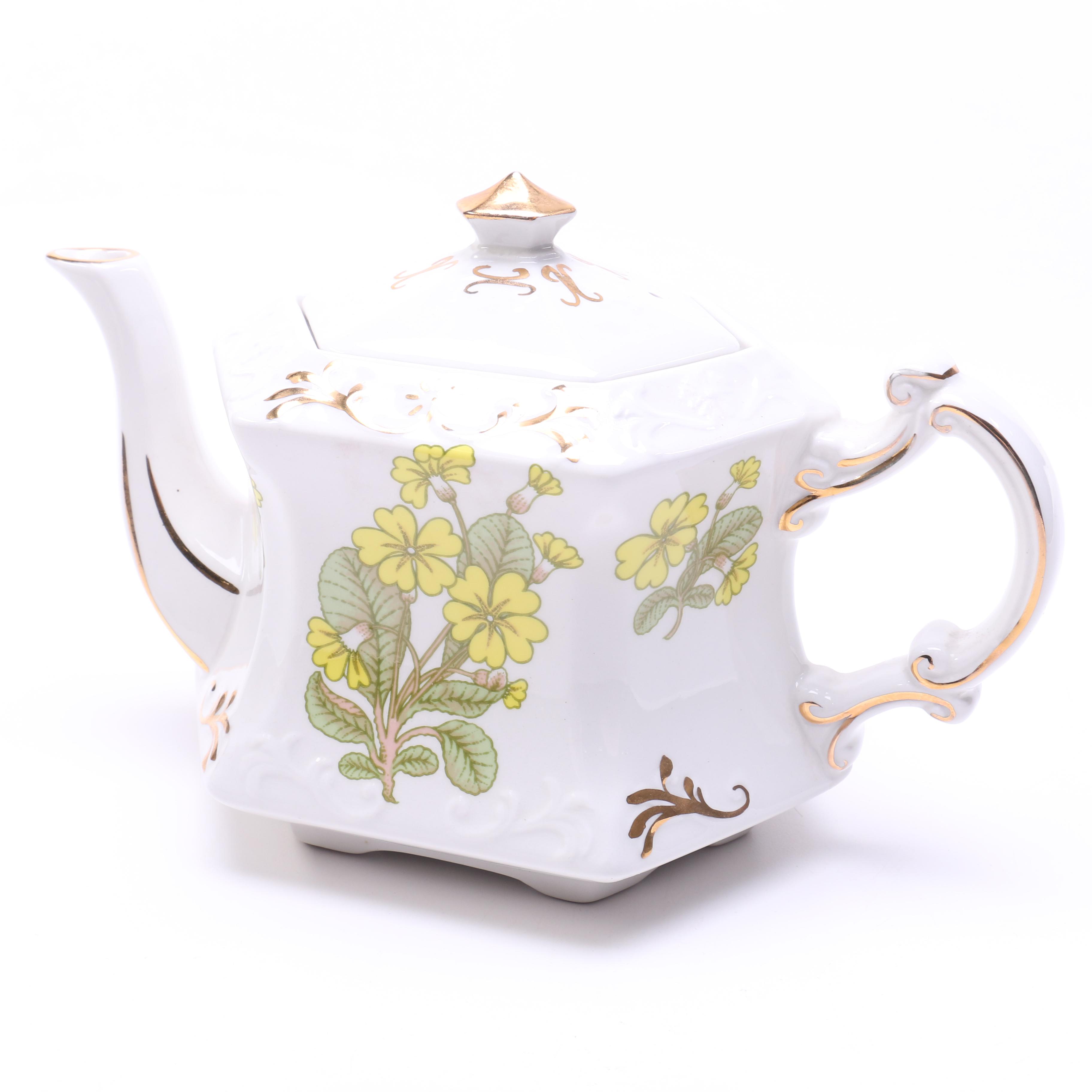 Enoch Wood & Son Ellgreave English Transfer Printed "Prim Rose" Teapot