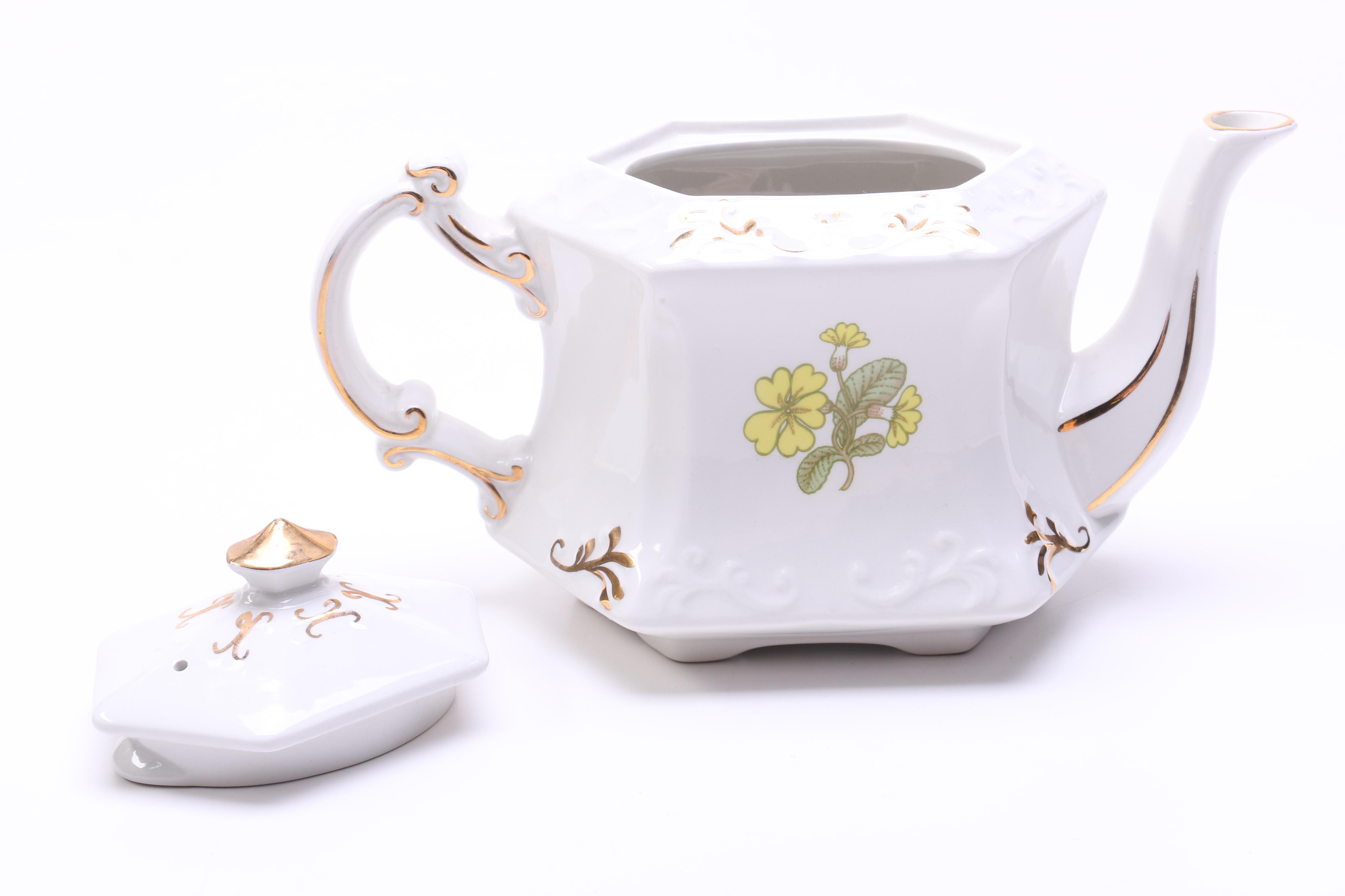 Enoch Wood & Son Ellgreave English Transfer Printed "Prim Rose" Teapot