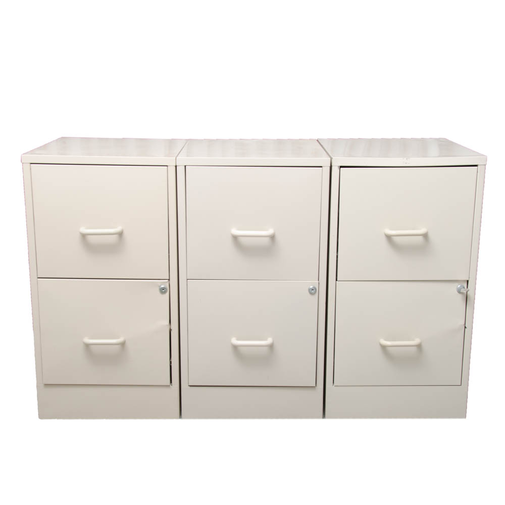 Set of Three Beige Two-Drawer File Cabinets
