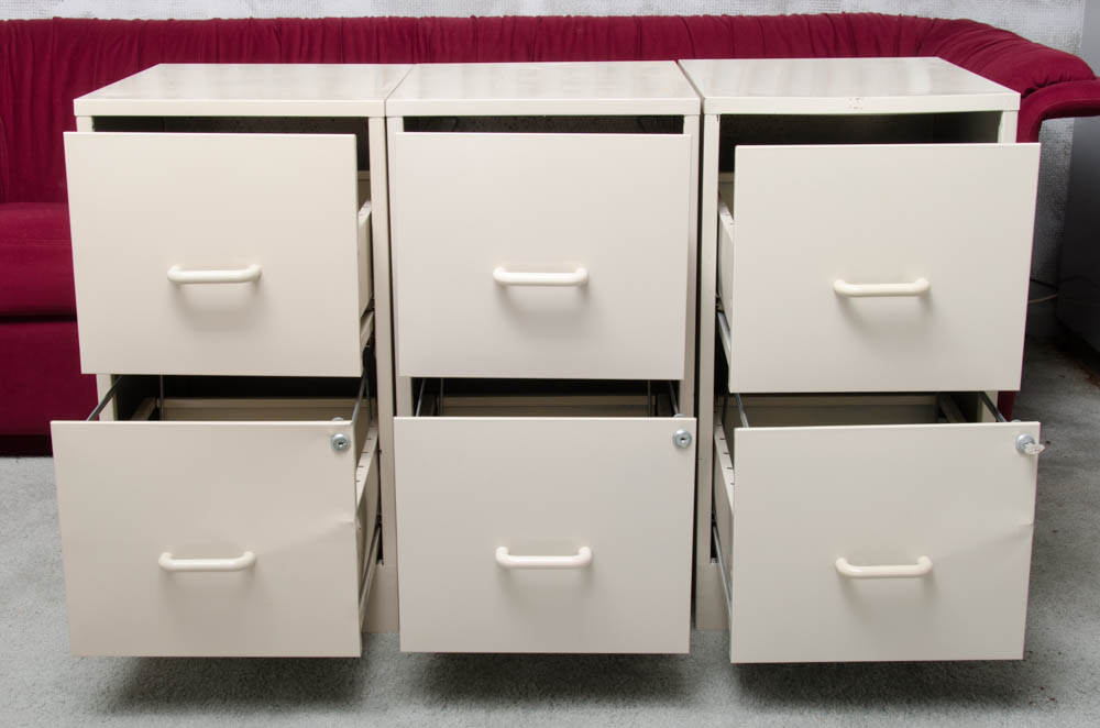 Set of Three Beige Two-Drawer File Cabinets