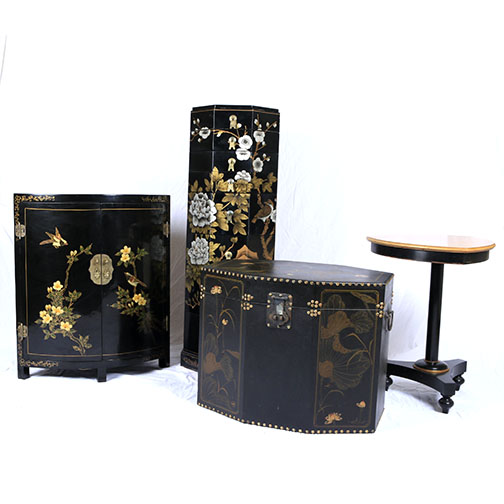 Assortment of Chinoiserie Black Lacquer Decor