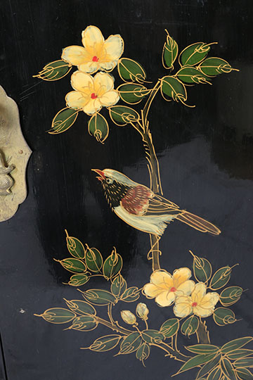 Assortment of Chinoiserie Black Lacquer Decor