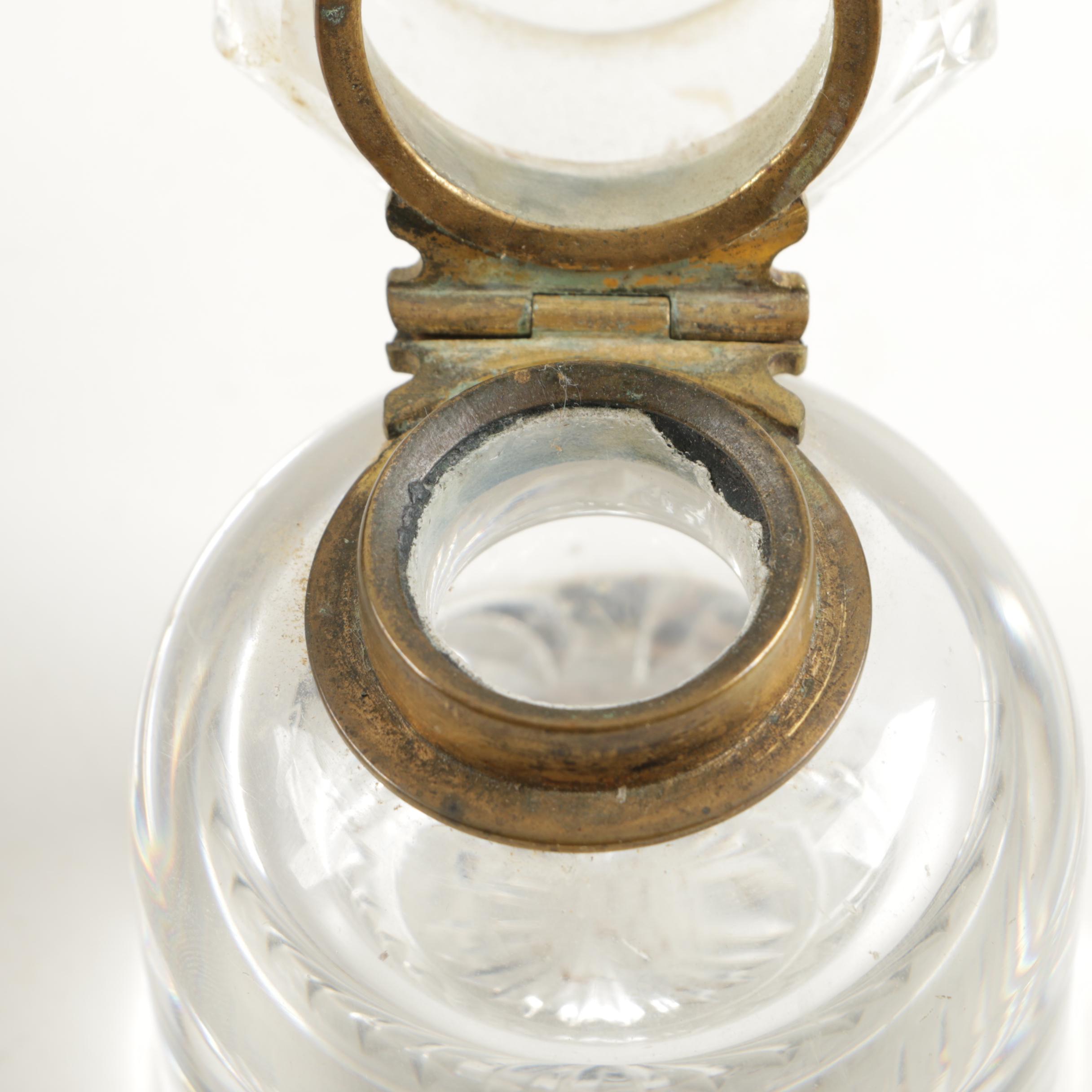 Antique Brass and Glass Ink Well