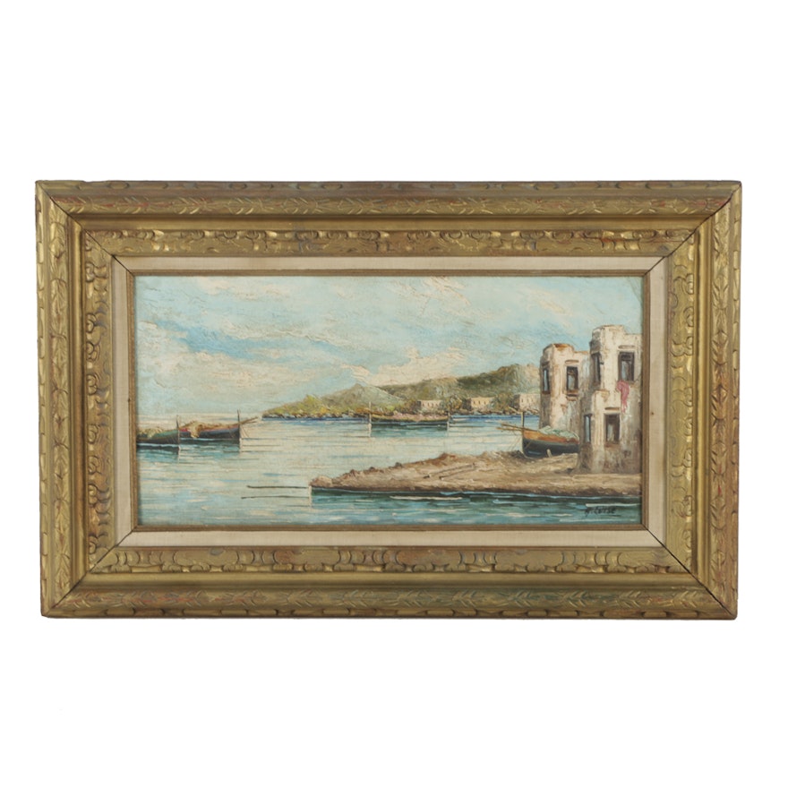 A. Luise Oil Painting on Canvas Village Maritime Scene