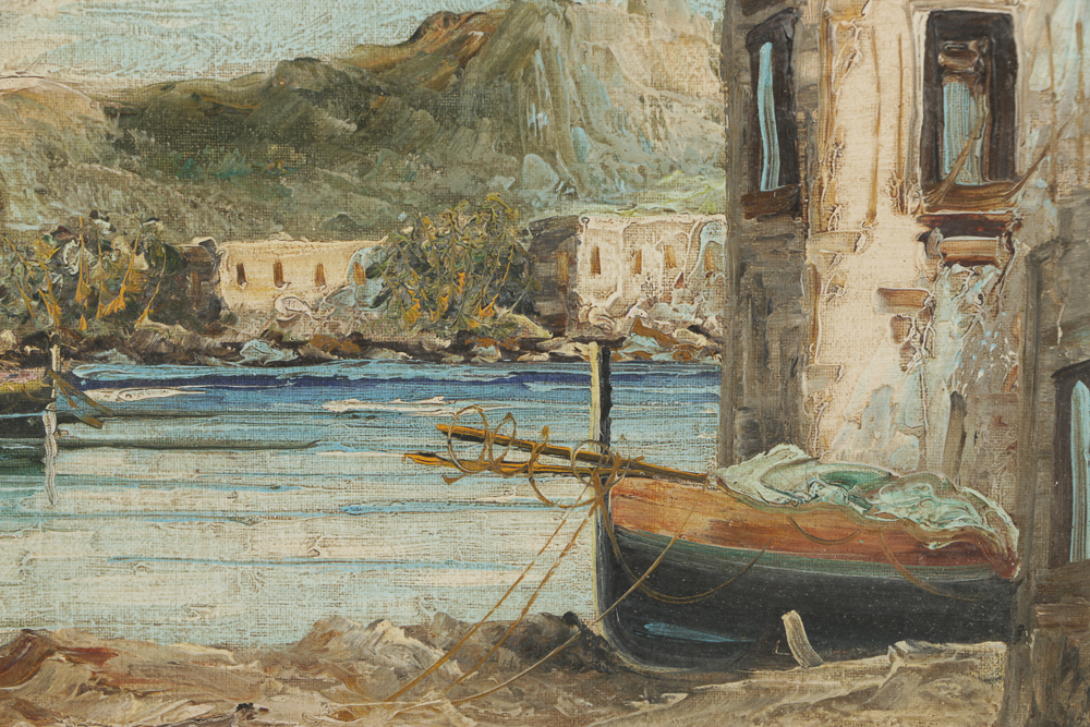 A. Luise Oil Painting on Canvas Village Maritime Scene