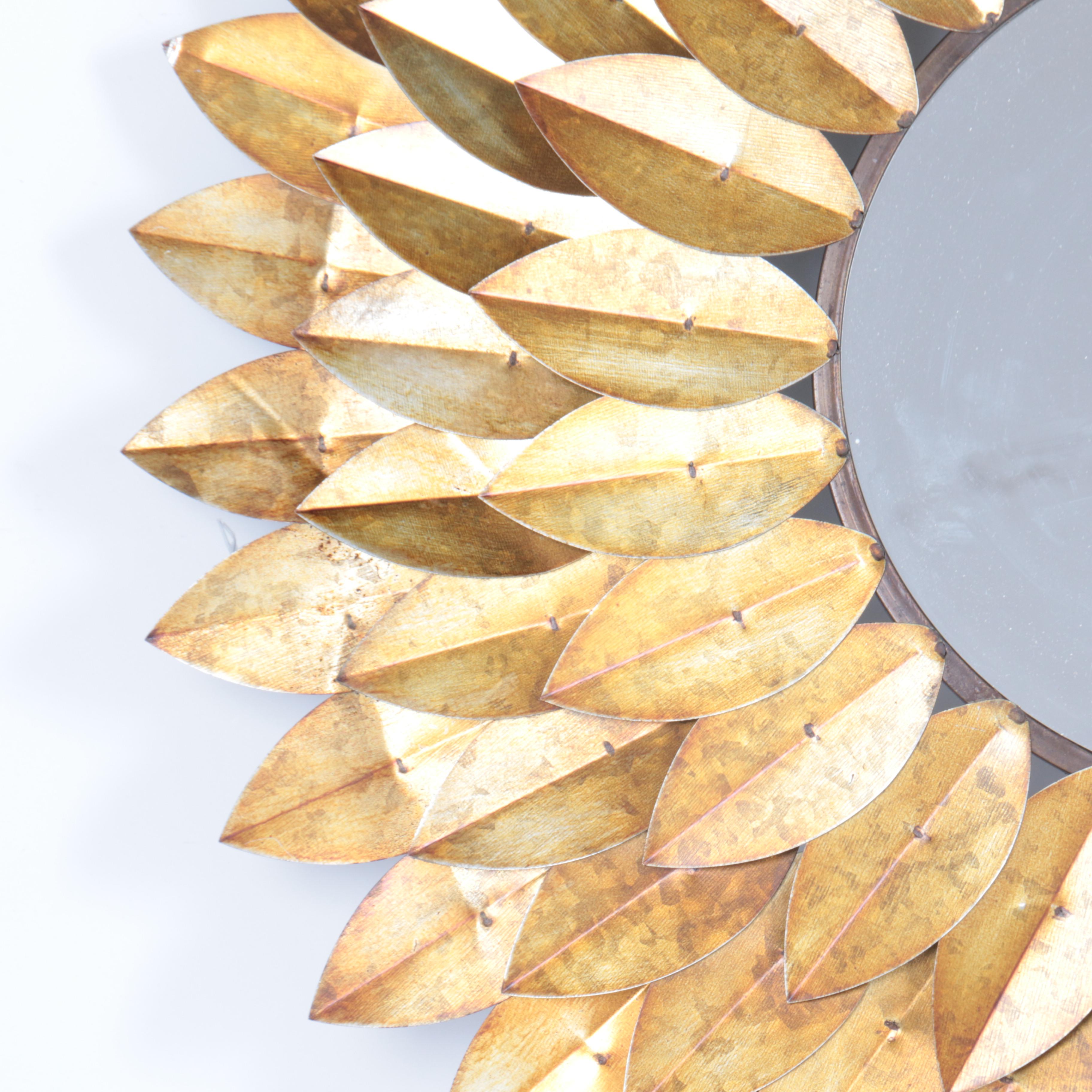 Circular Mirror With Brass Sun-Style Frame