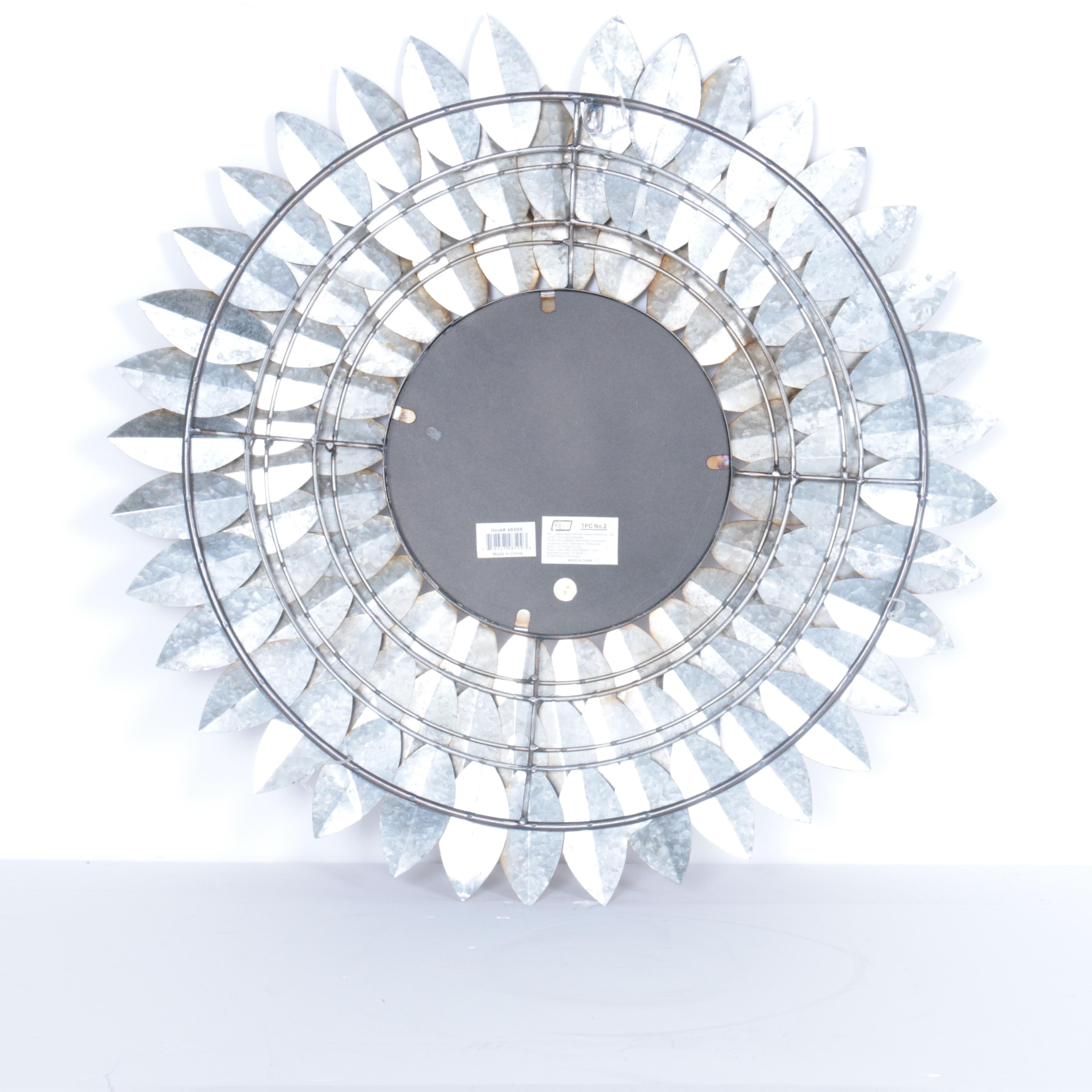 Circular Mirror With Brass Sun-Style Frame