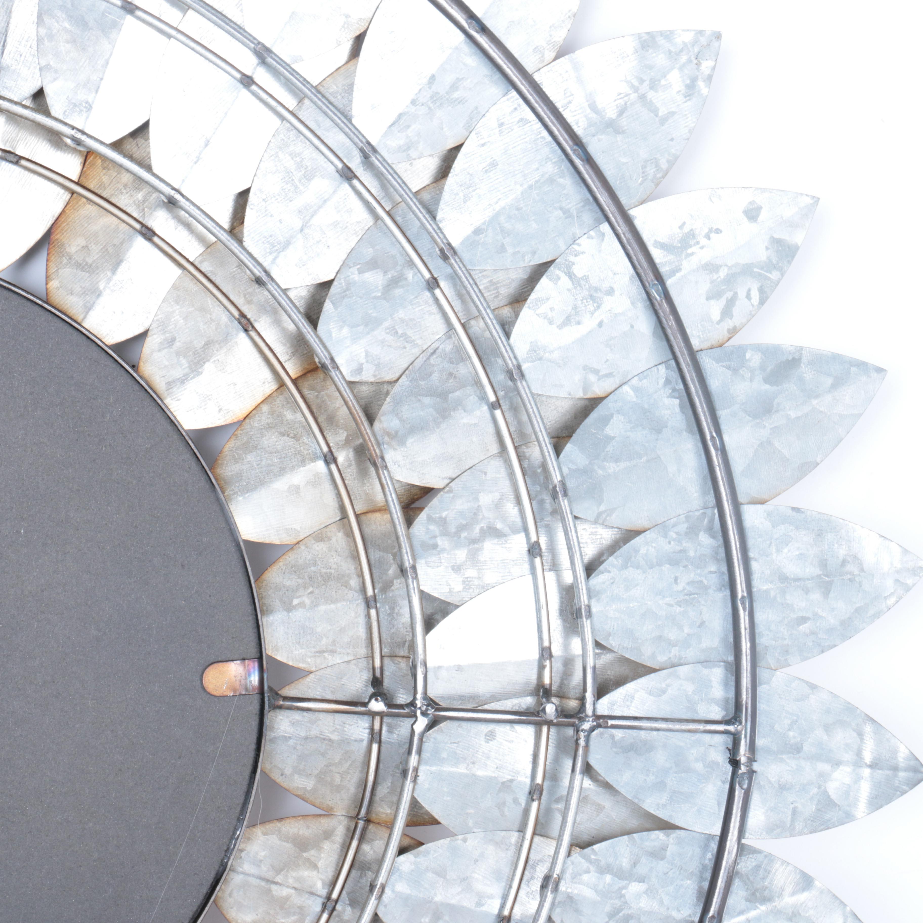 Circular Mirror With Brass Sun-Style Frame