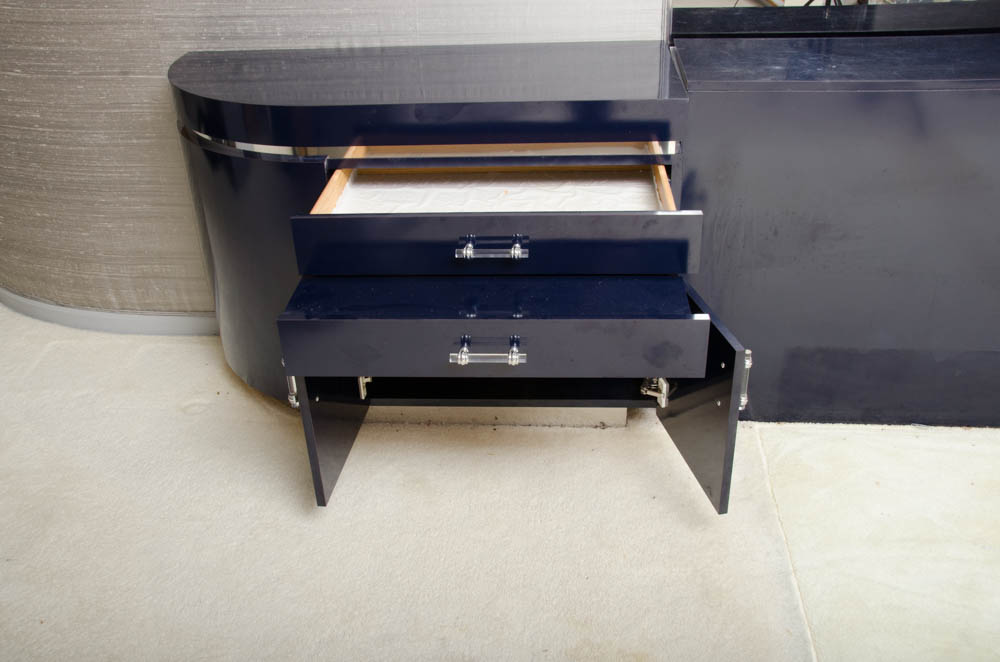 Navy Blue King Size Three-Piece Headboard Unit with Storage