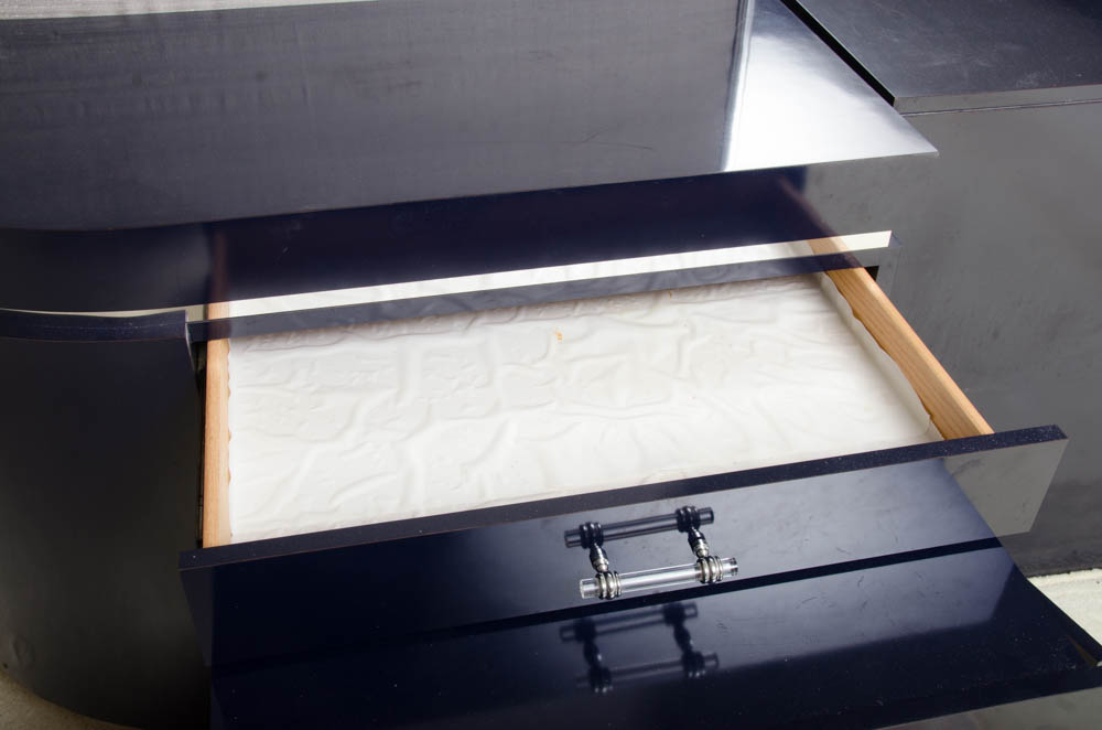 Navy Blue King Size Three-Piece Headboard Unit with Storage