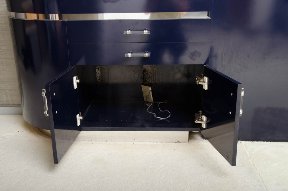 Navy Blue King Size Three-Piece Headboard Unit with Storage