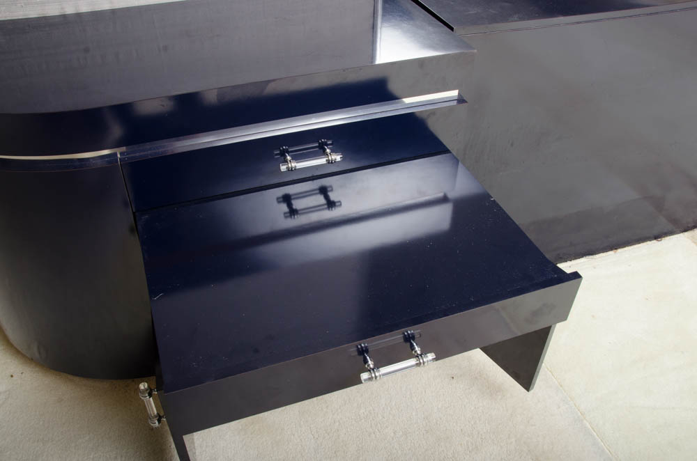 Navy Blue King Size Three-Piece Headboard Unit with Storage