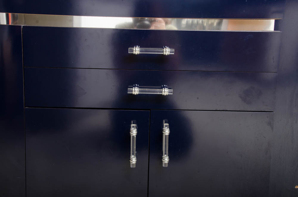 Navy Blue King Size Three-Piece Headboard Unit with Storage