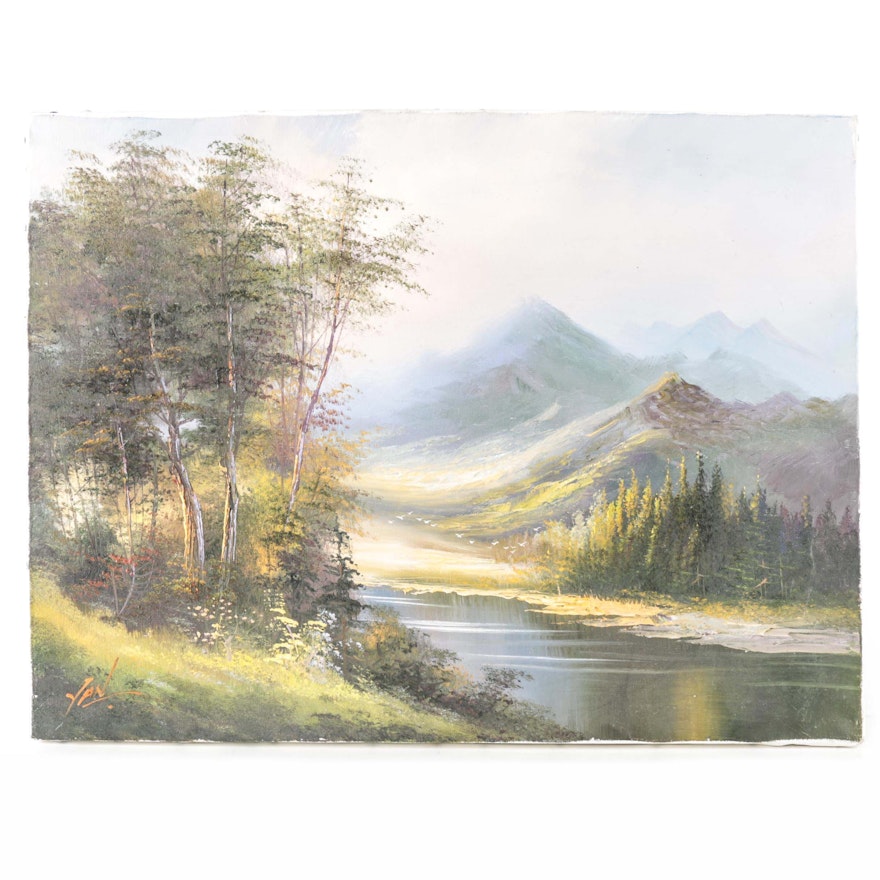 Signed Oil on Canvas of Mountain Landscape