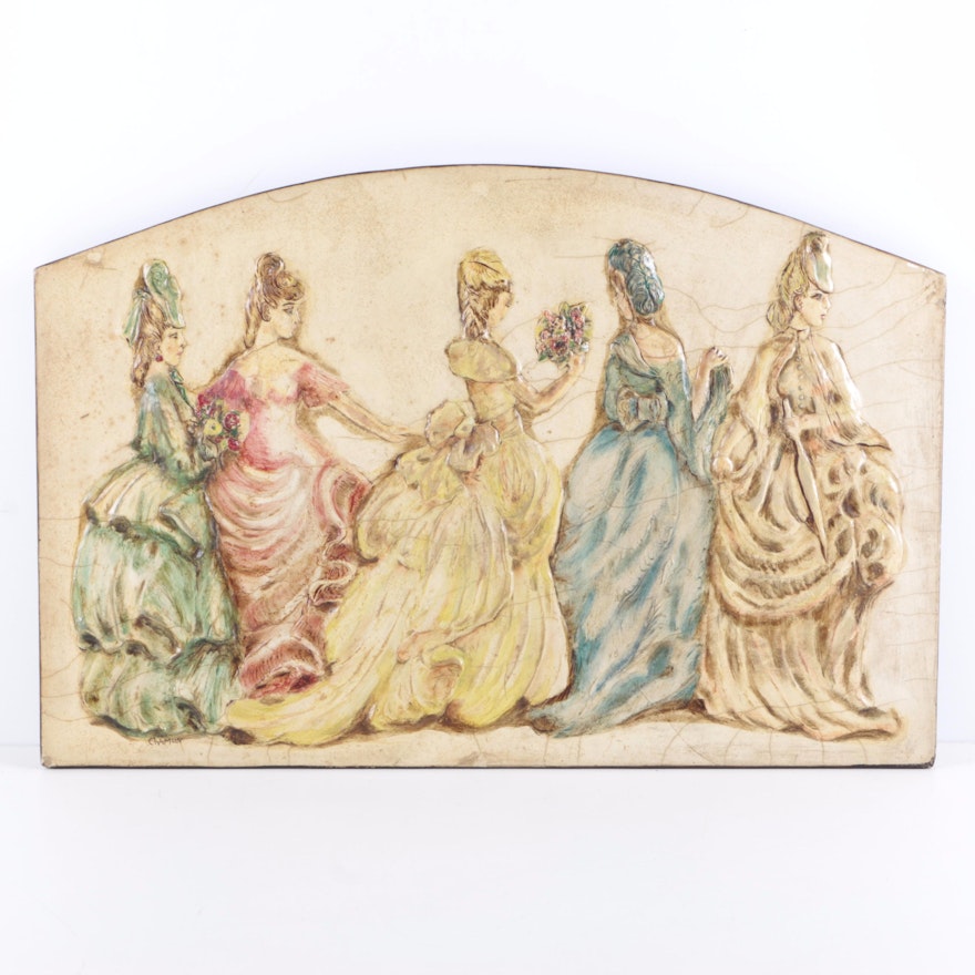 Signed Painted Relief of Five Women