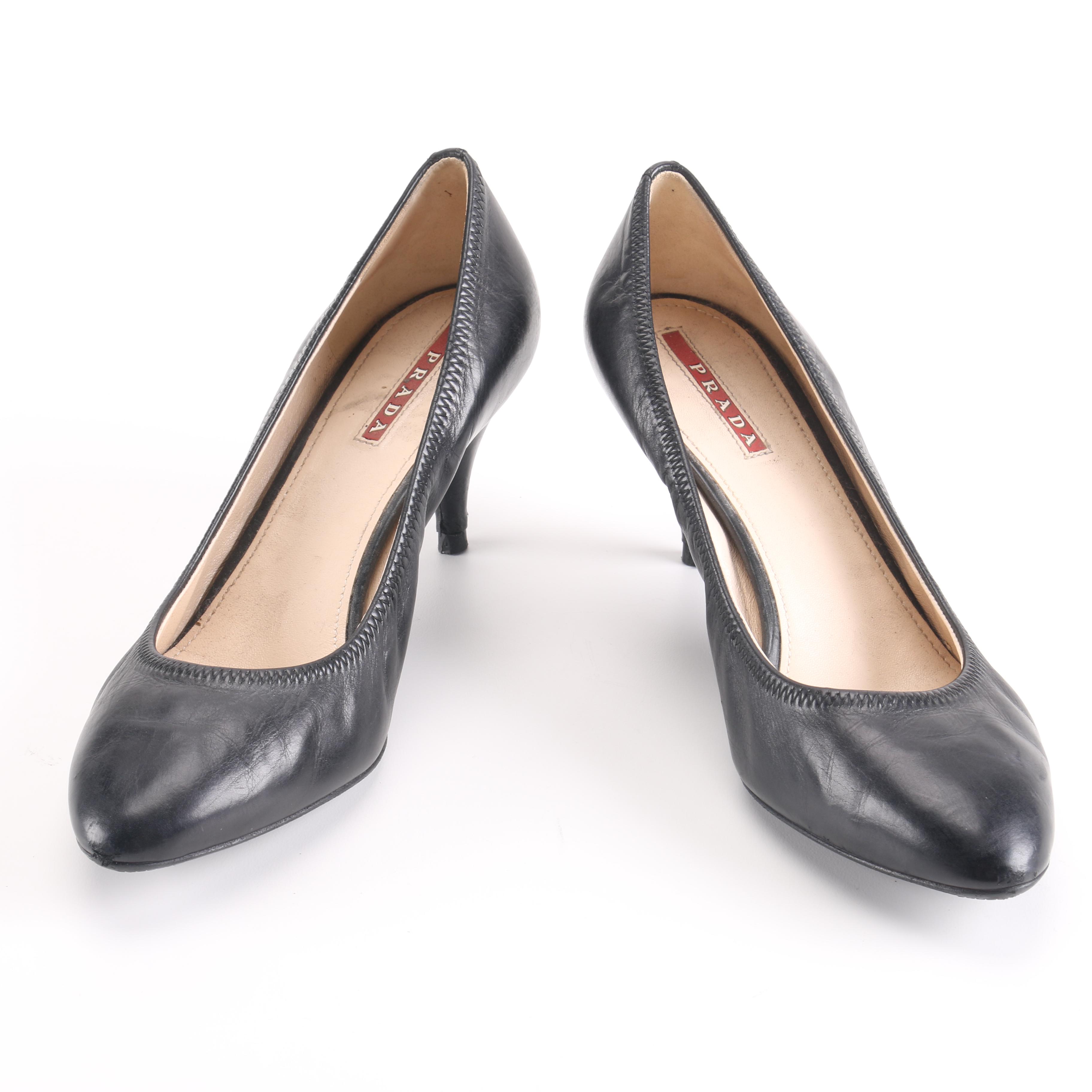 Prada Black Leather Heels