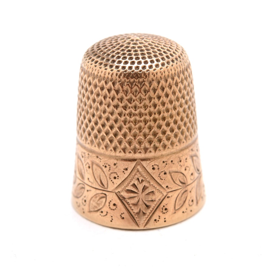 Antique 10K Yellow Gold Engraved Sewing Thimble