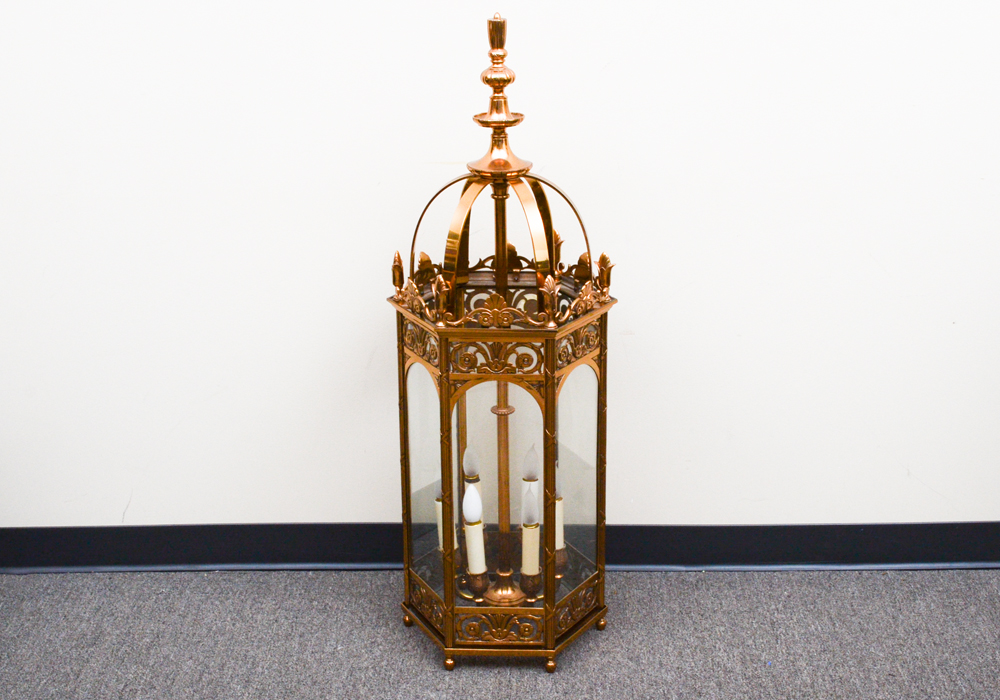 Over-sized Copper-tone Footed Lantern
