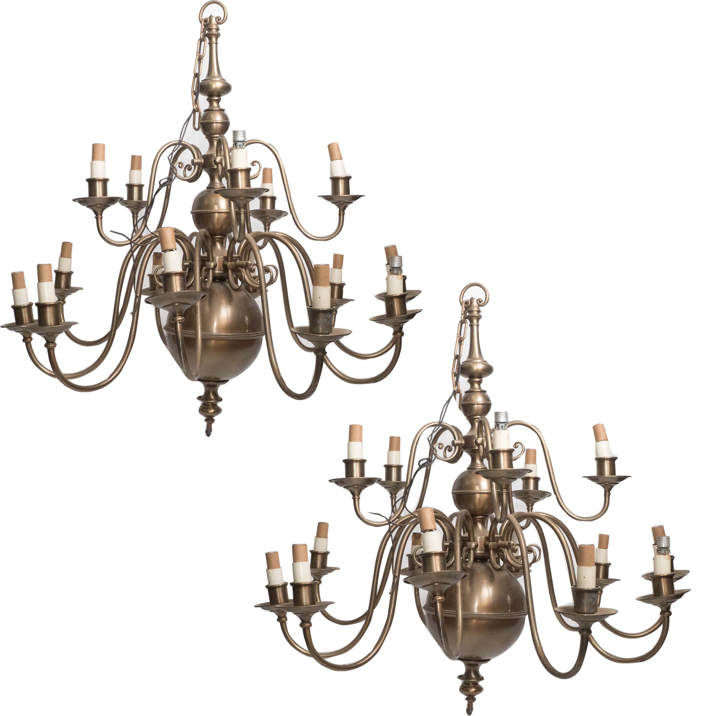 Pair of Georgian Style Brass Finished Chandeliers