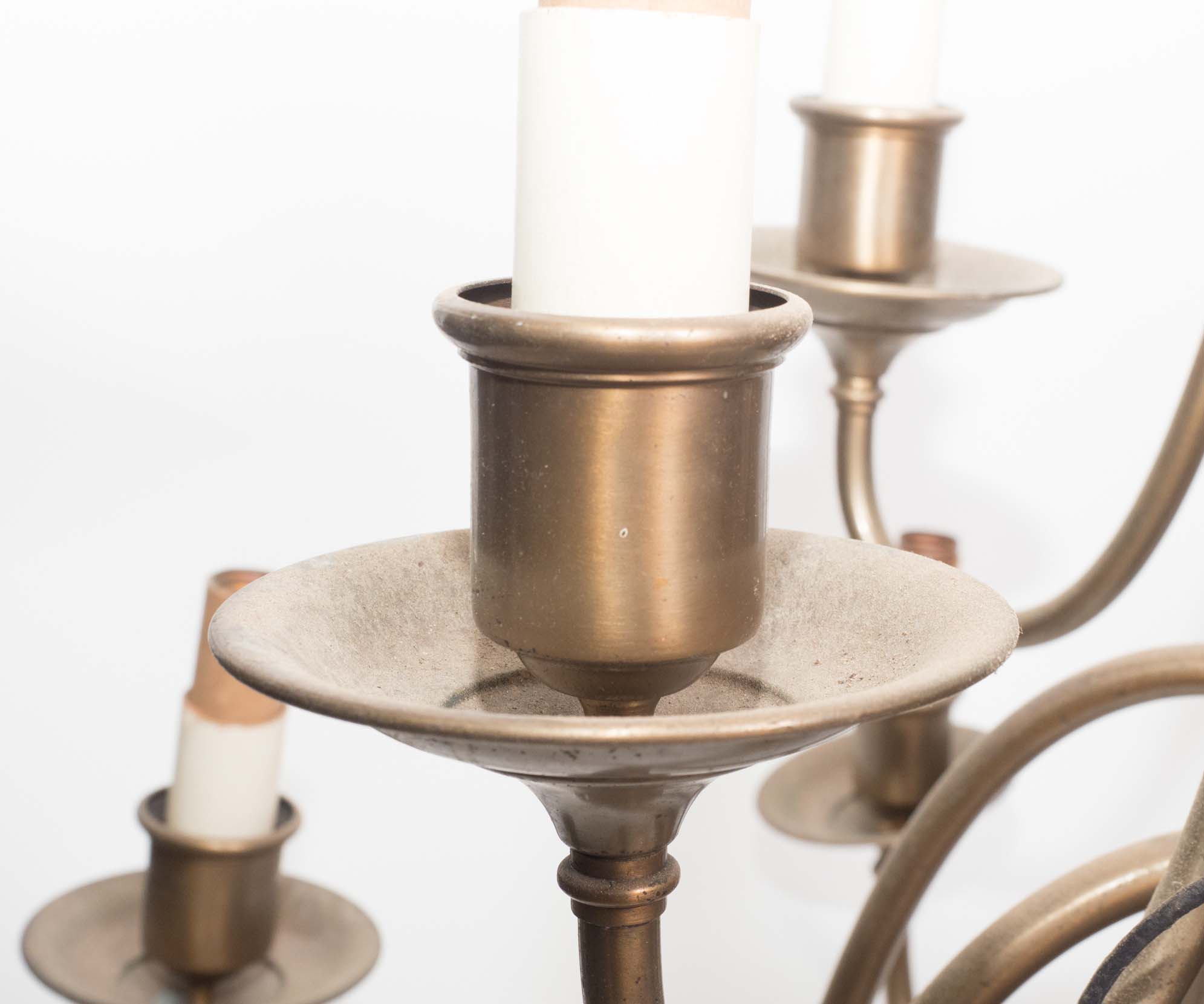 Pair of Georgian Style Brass Finished Chandeliers