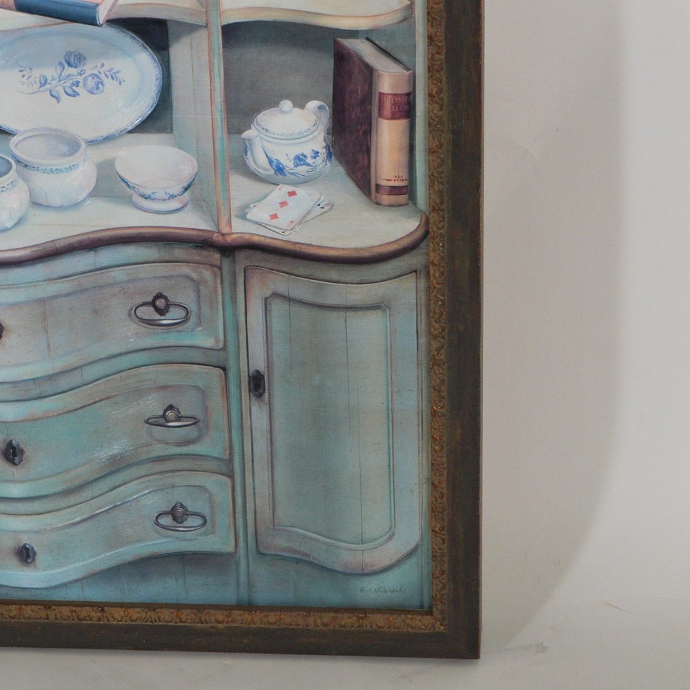 Framed Giclee of Cupboard with Dishes
