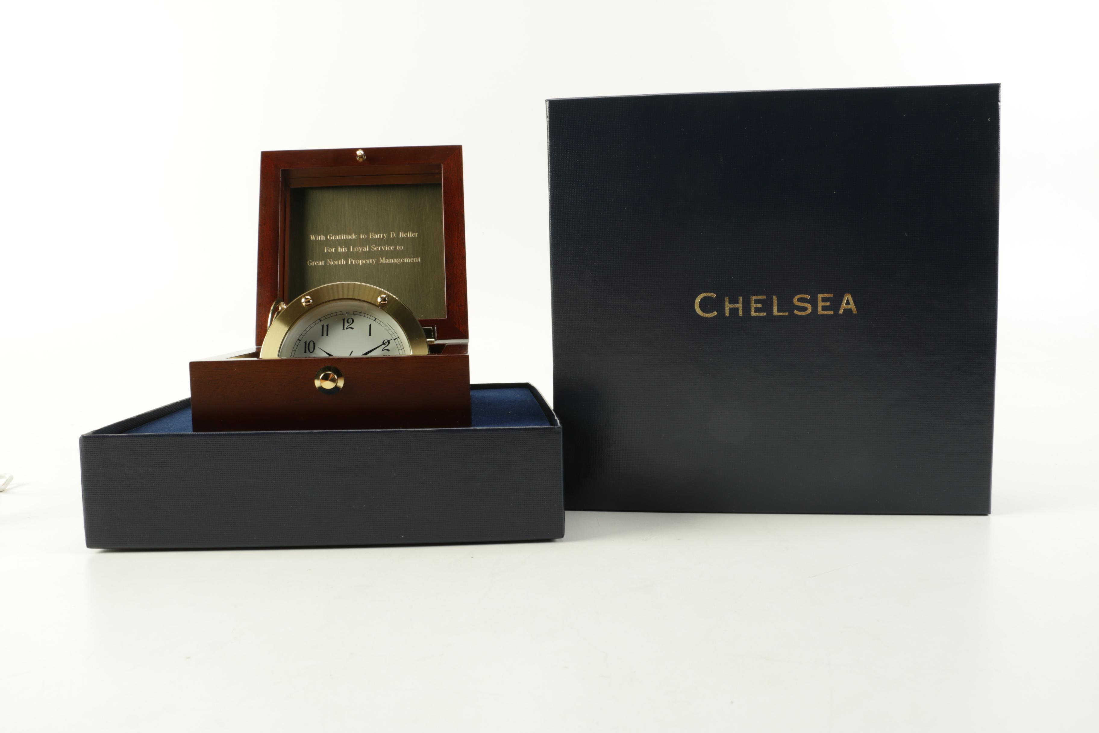 Brass Chelsea Clock in Wood Presentation Box