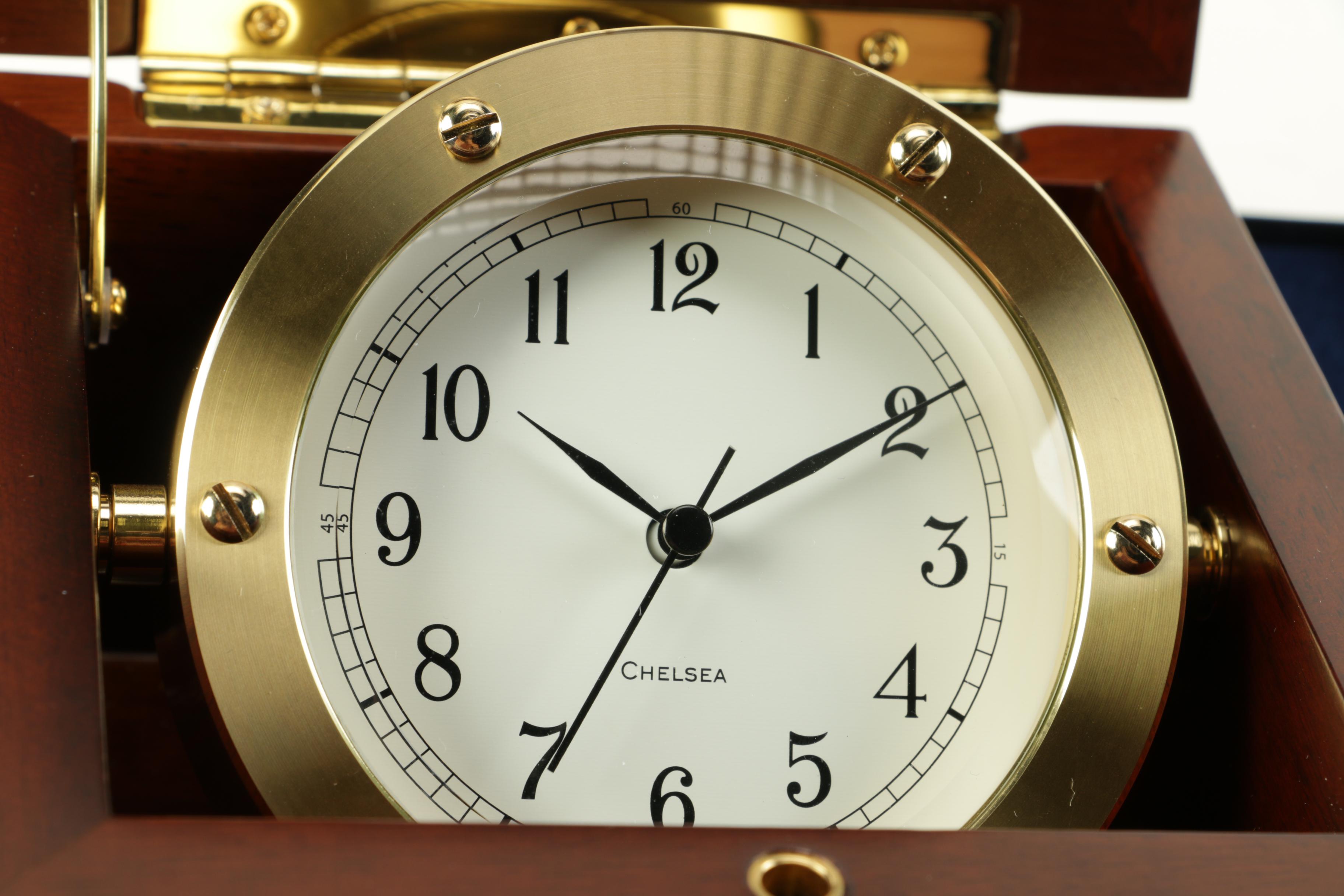 Brass Chelsea Clock in Wood Presentation Box