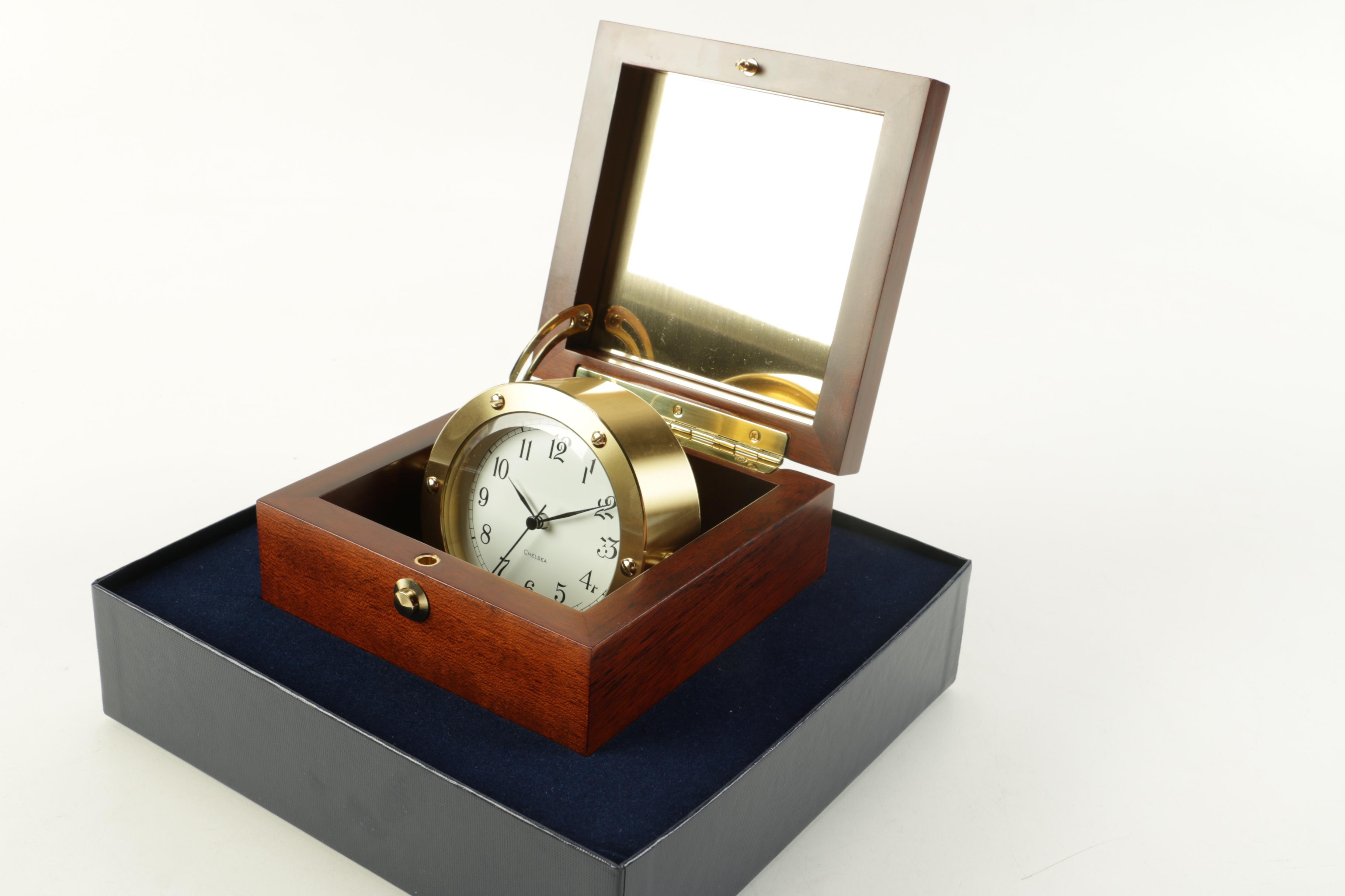 Brass Chelsea Clock in Wood Presentation Box
