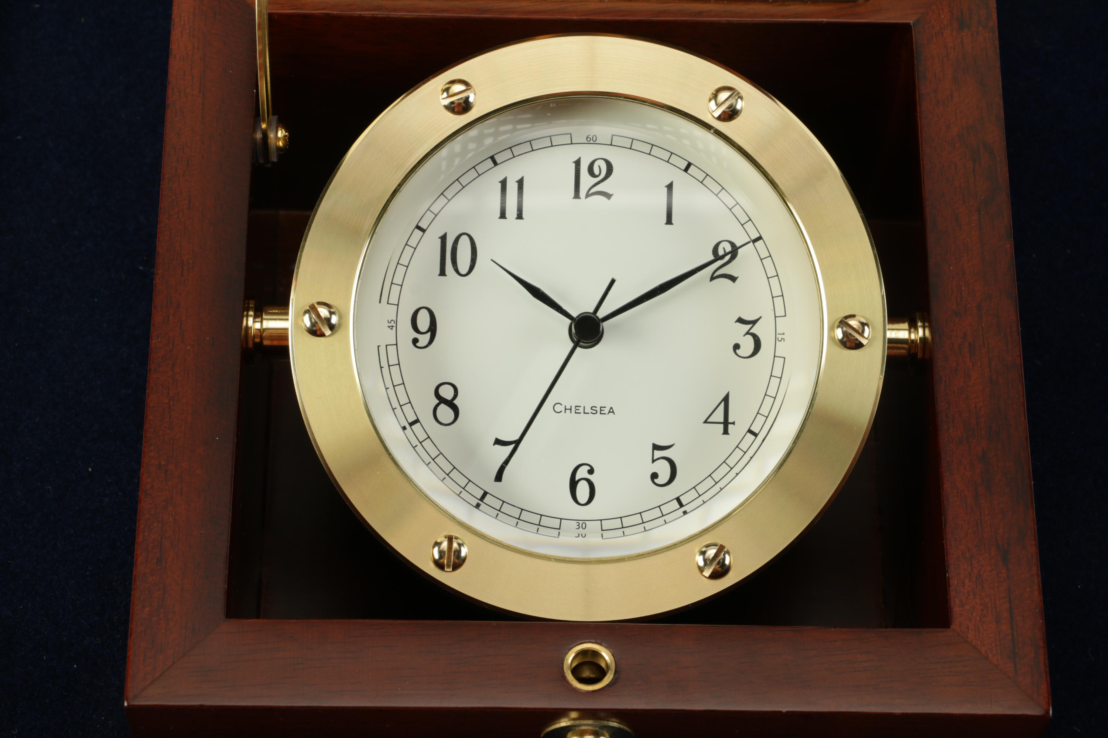 Brass Chelsea Clock in Wood Presentation Box